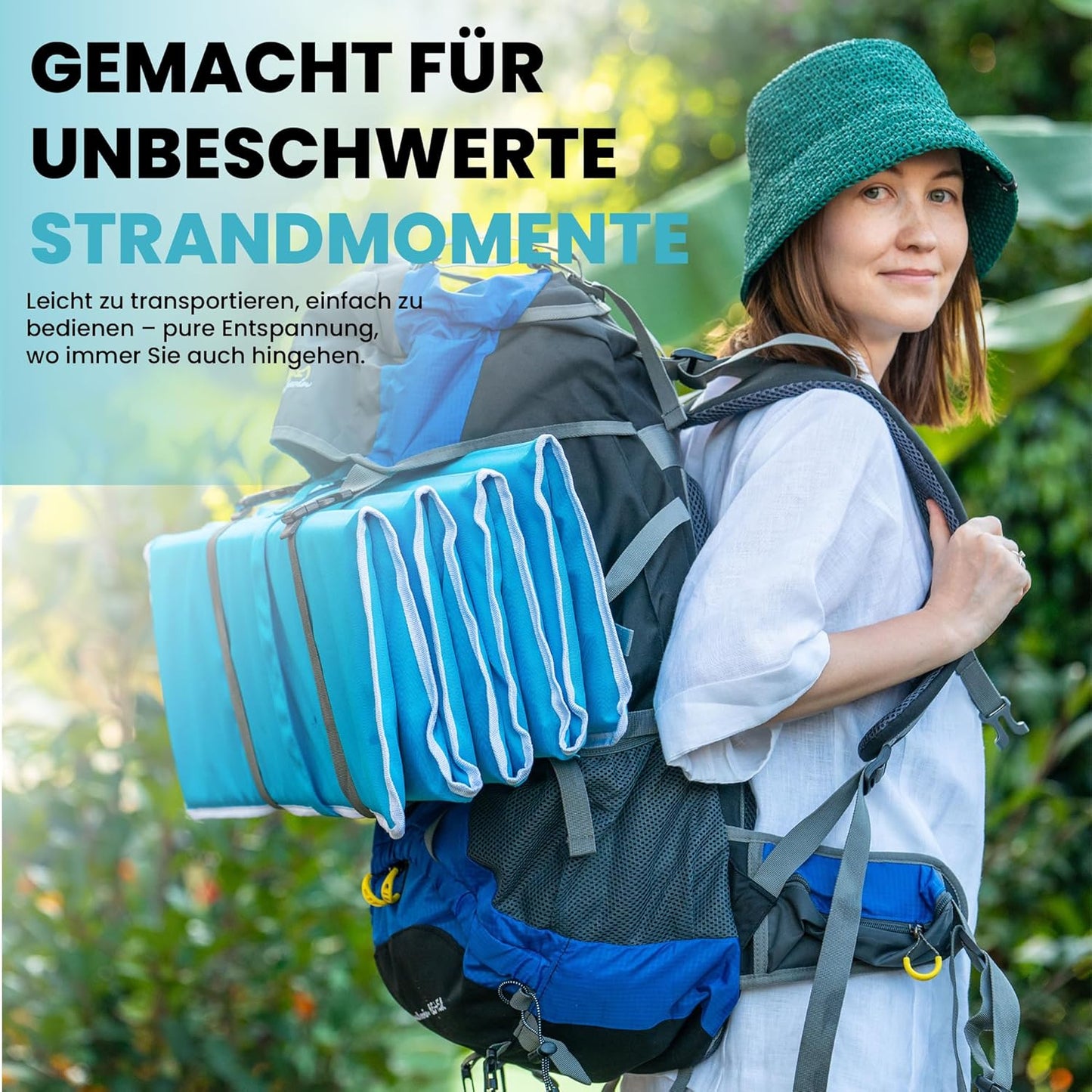 Faltbare 4-in-1 Strandmatte, Skyblue 2er Set