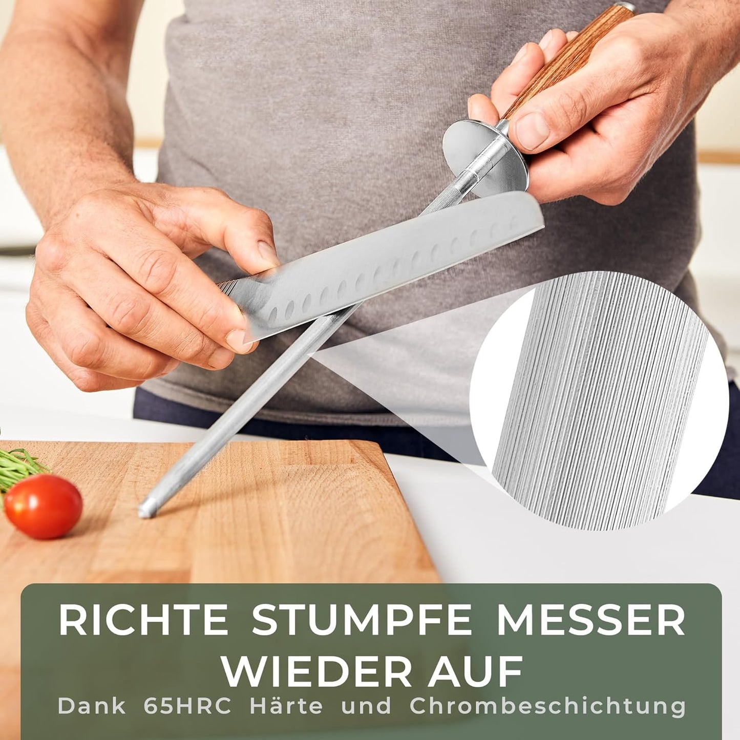 Premium Wetzstahl mit Holzgriff, Wetzstahl Edelstahl