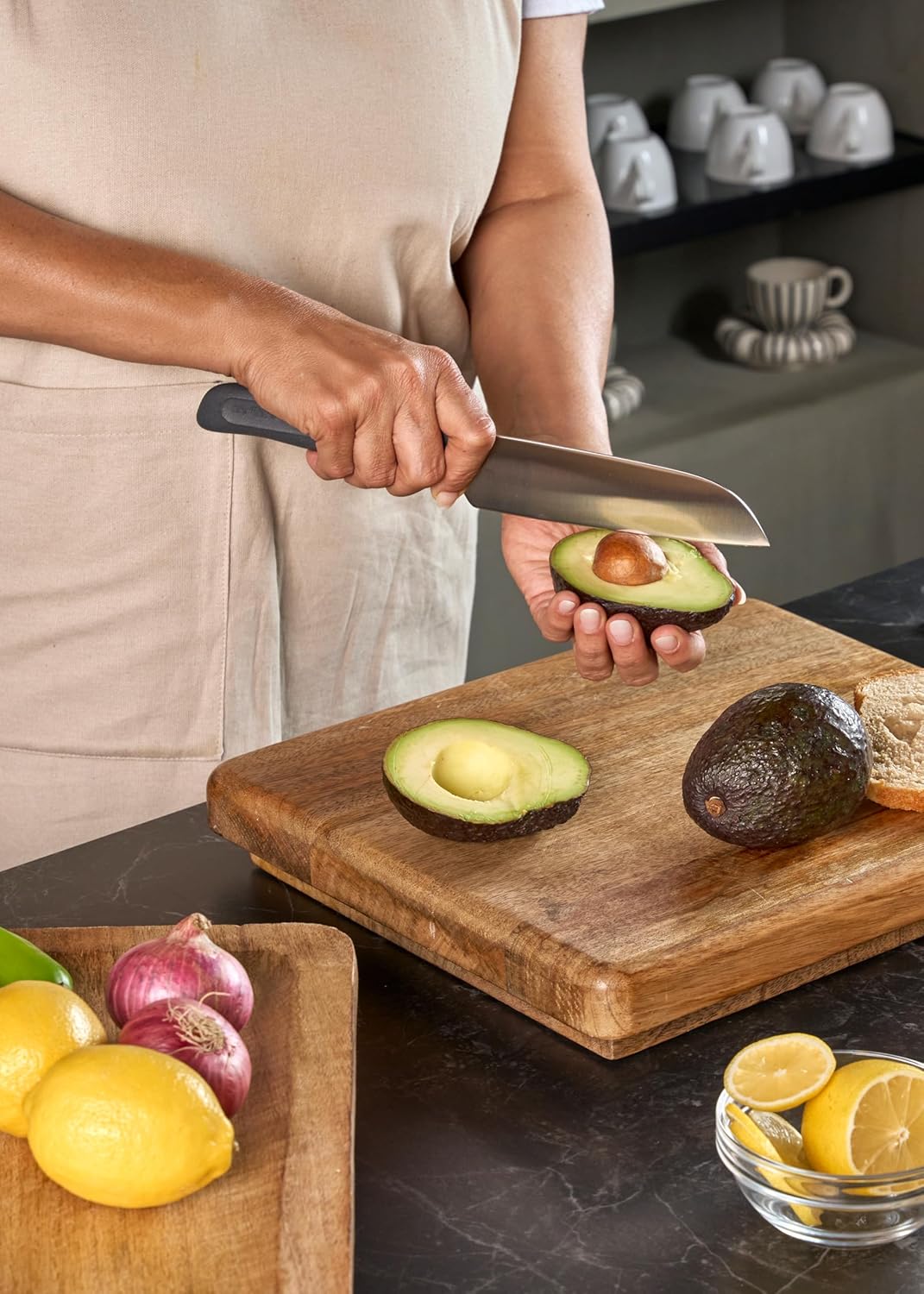 Santokumesser mit Weizenstrohgriff, Santokumesser