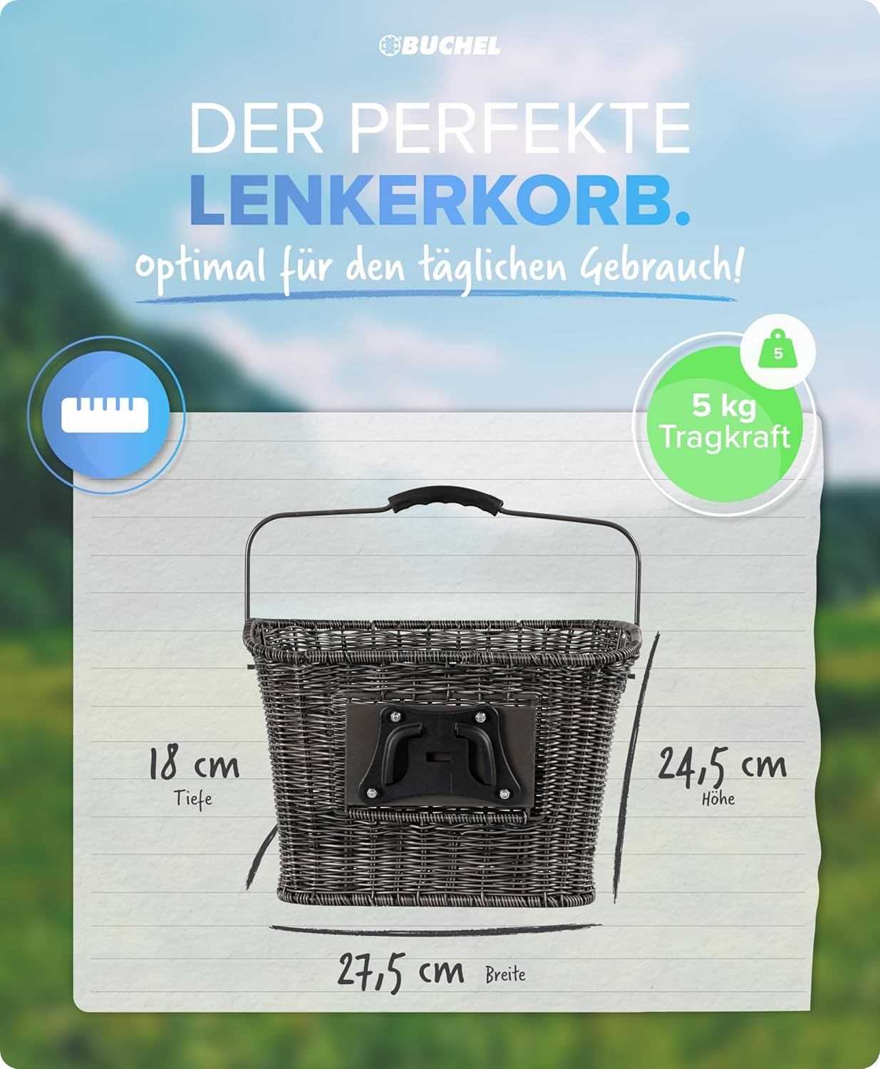 Fahrradkorb mit Schnellklick-Halterung, grau