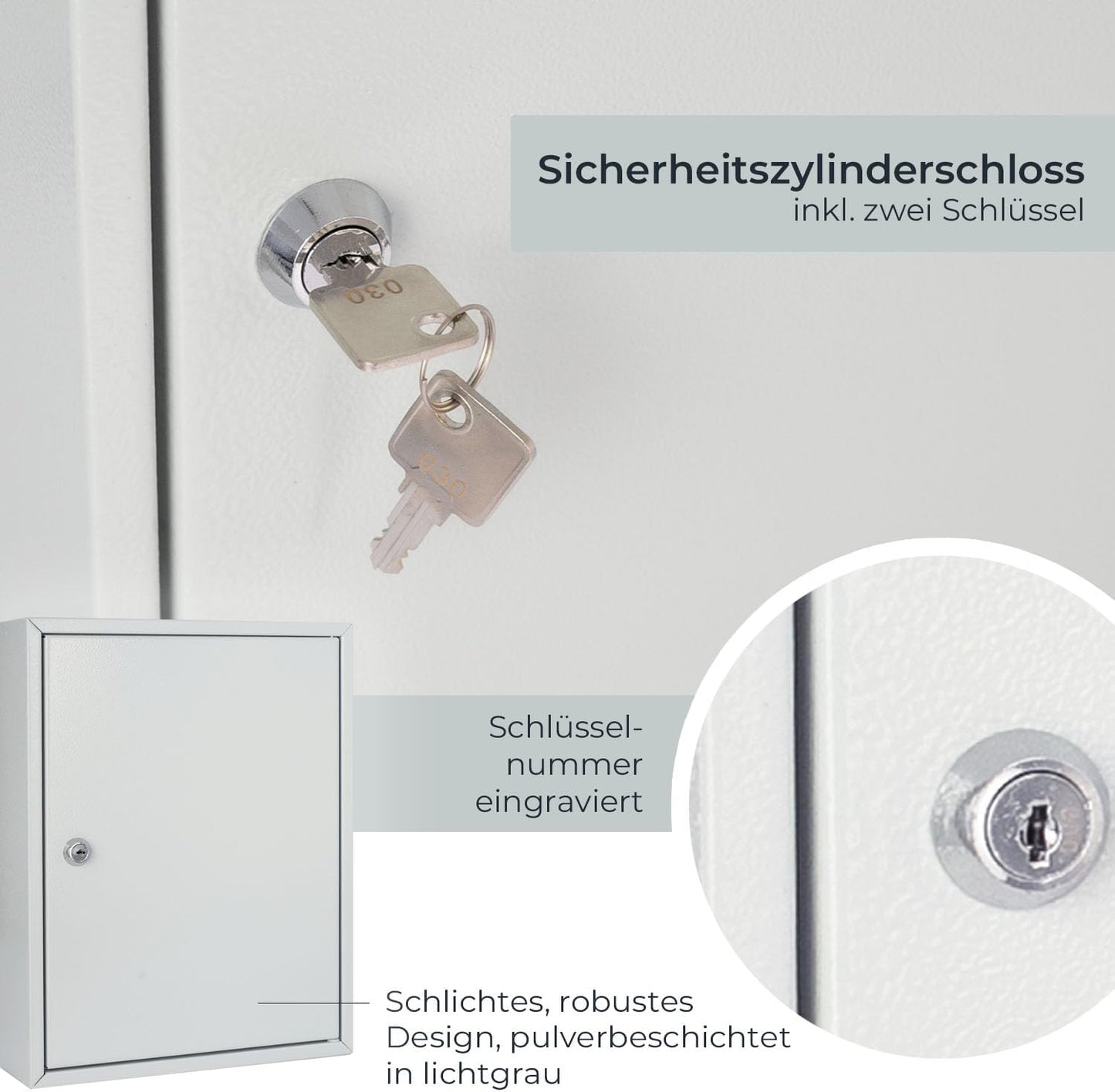 Abschliessbarer Schlüsselschrank mit 42 Haken, Lichtgrau 42 Haken