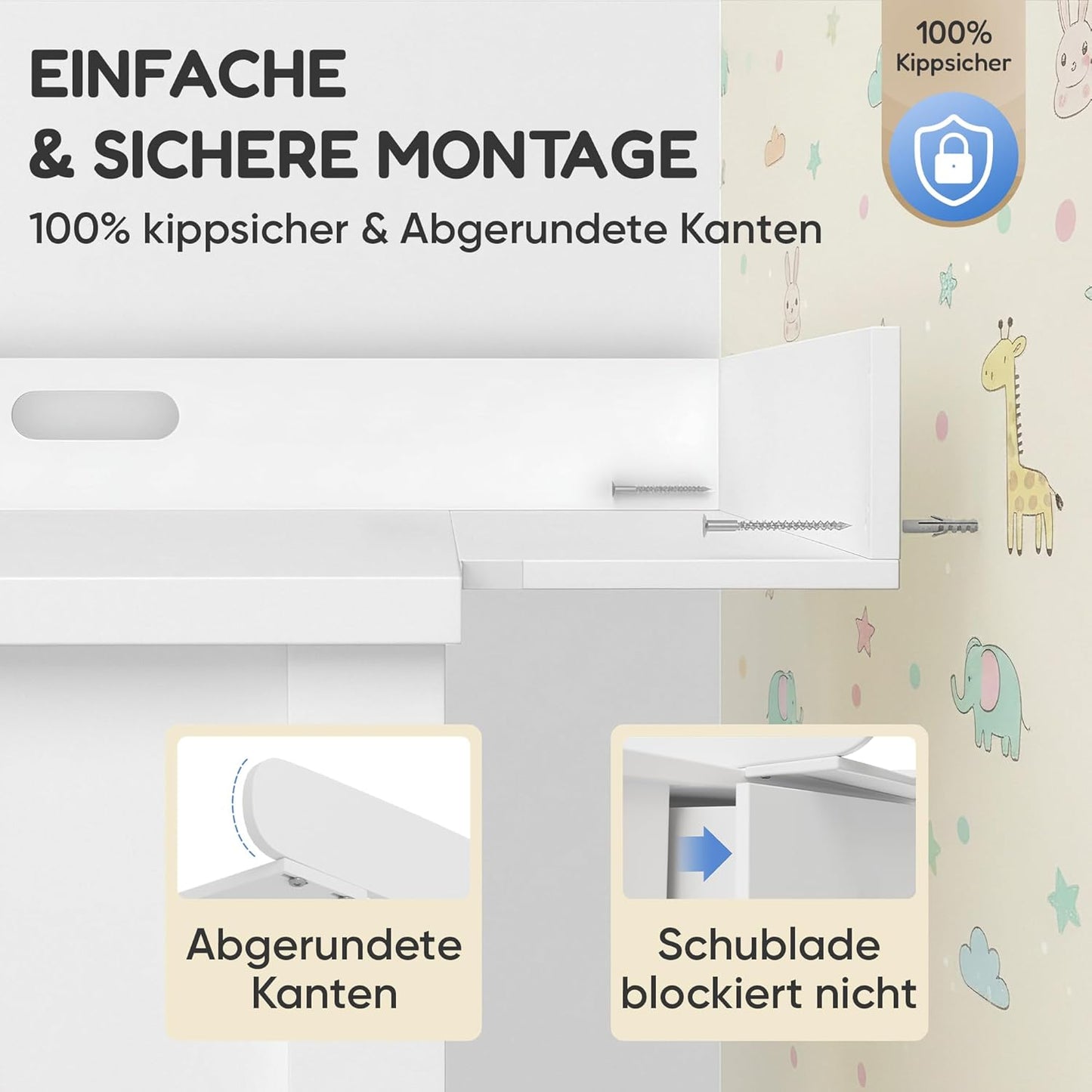 Wickelaufsatz für Malm Kommoden (ohne Wandlücke)