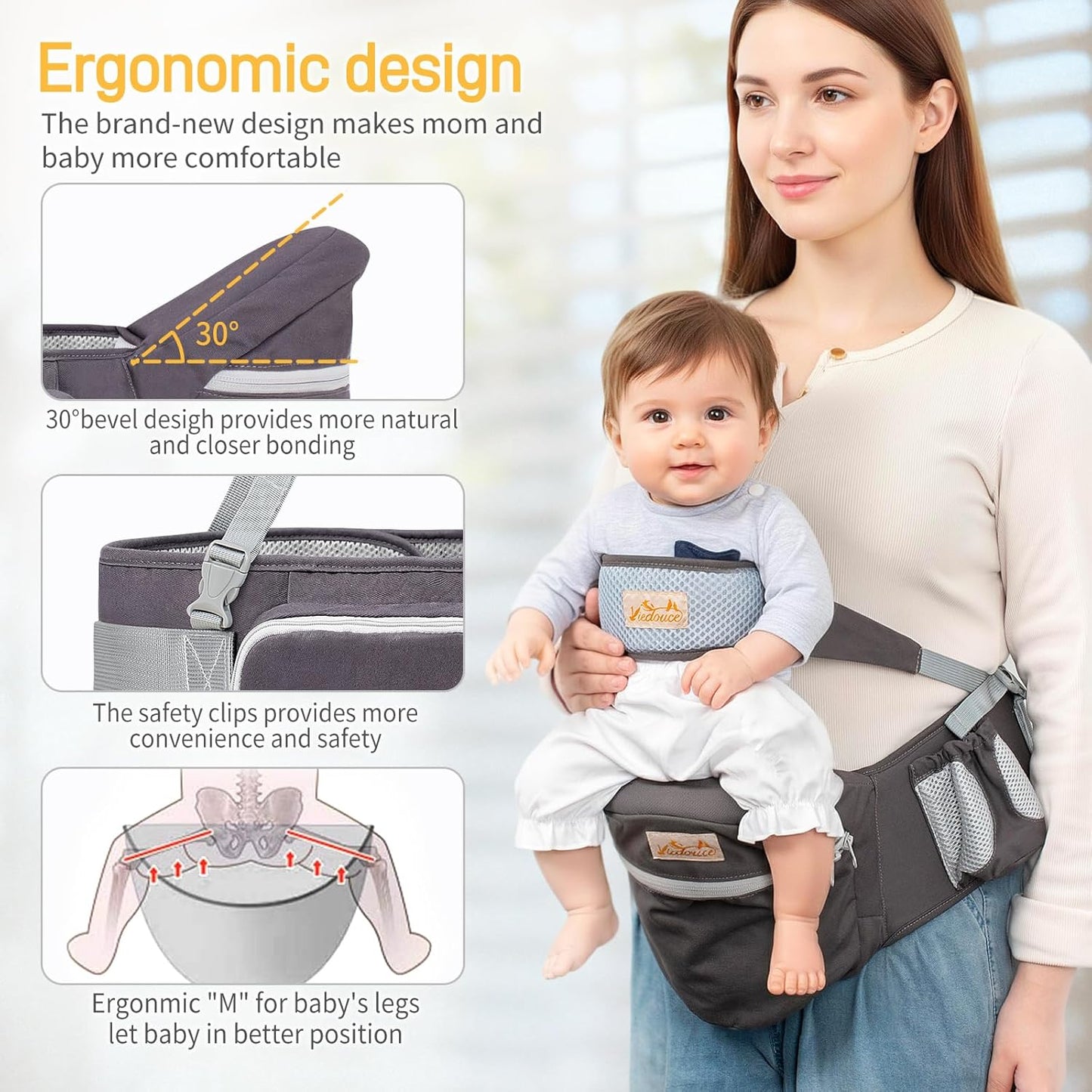 Ergonomischer Baby Hüftsitz, Dunkegray