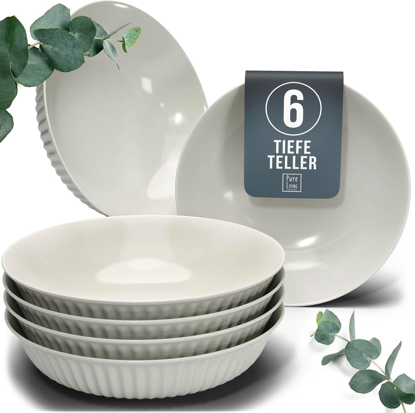 6er Suppenteller-Set, Tiefe Teller (6x) Beige