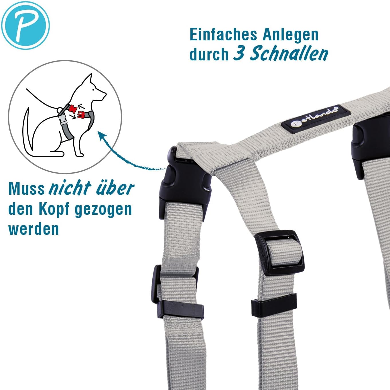 Hundegeschirr Basic Comfort, leicht anlegbar, verstellbar, Silber S