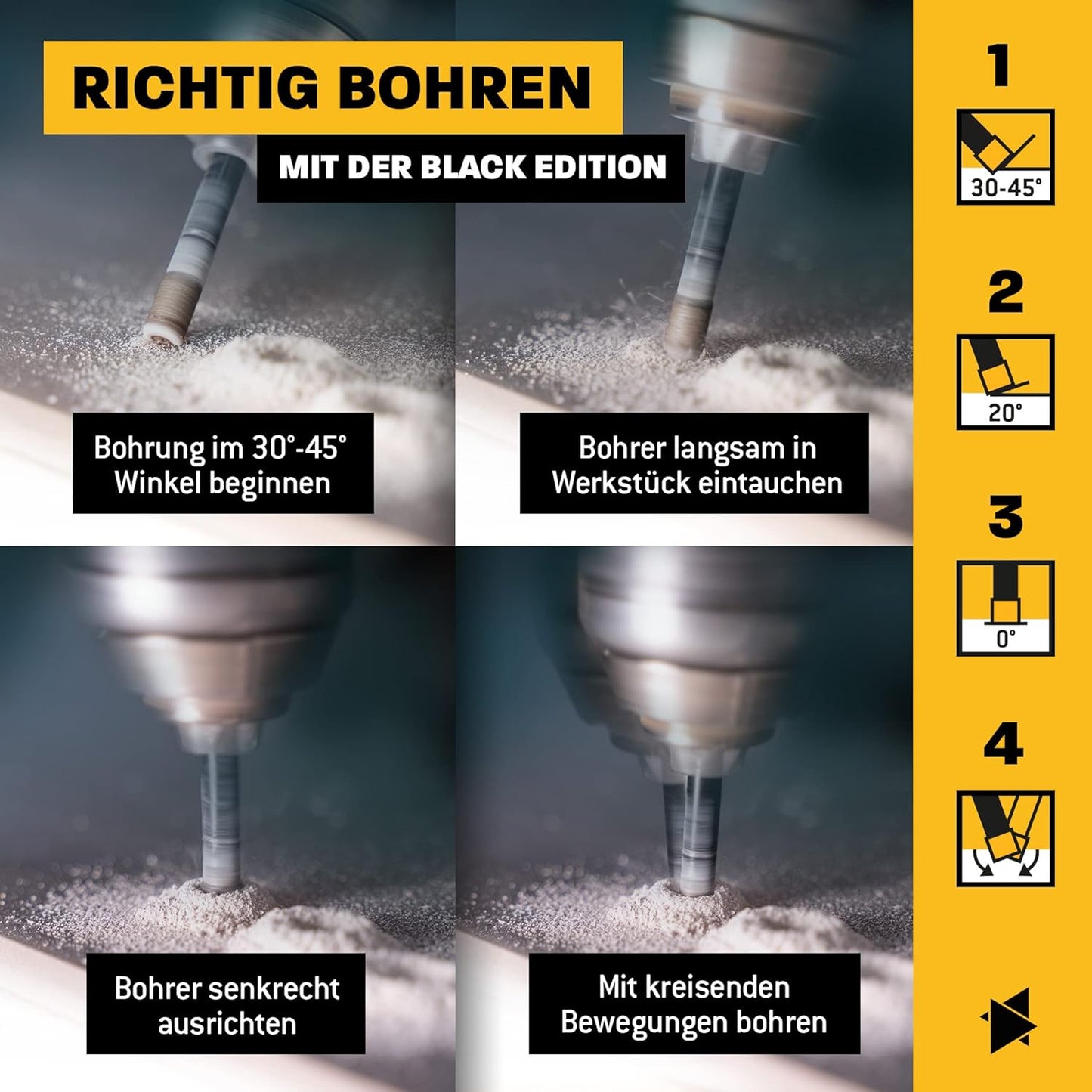 5-teiliges Fliesenbohrerset  -  Black Edition, Set Ø 5-12 mm (5tlg.) / für Akkuschrauber, Bohrmaschine