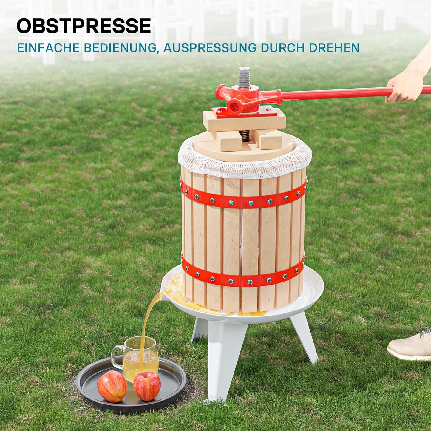 18L Obstpresse aus Buchenholz, 18 l + 1 Presstuch Manuell
