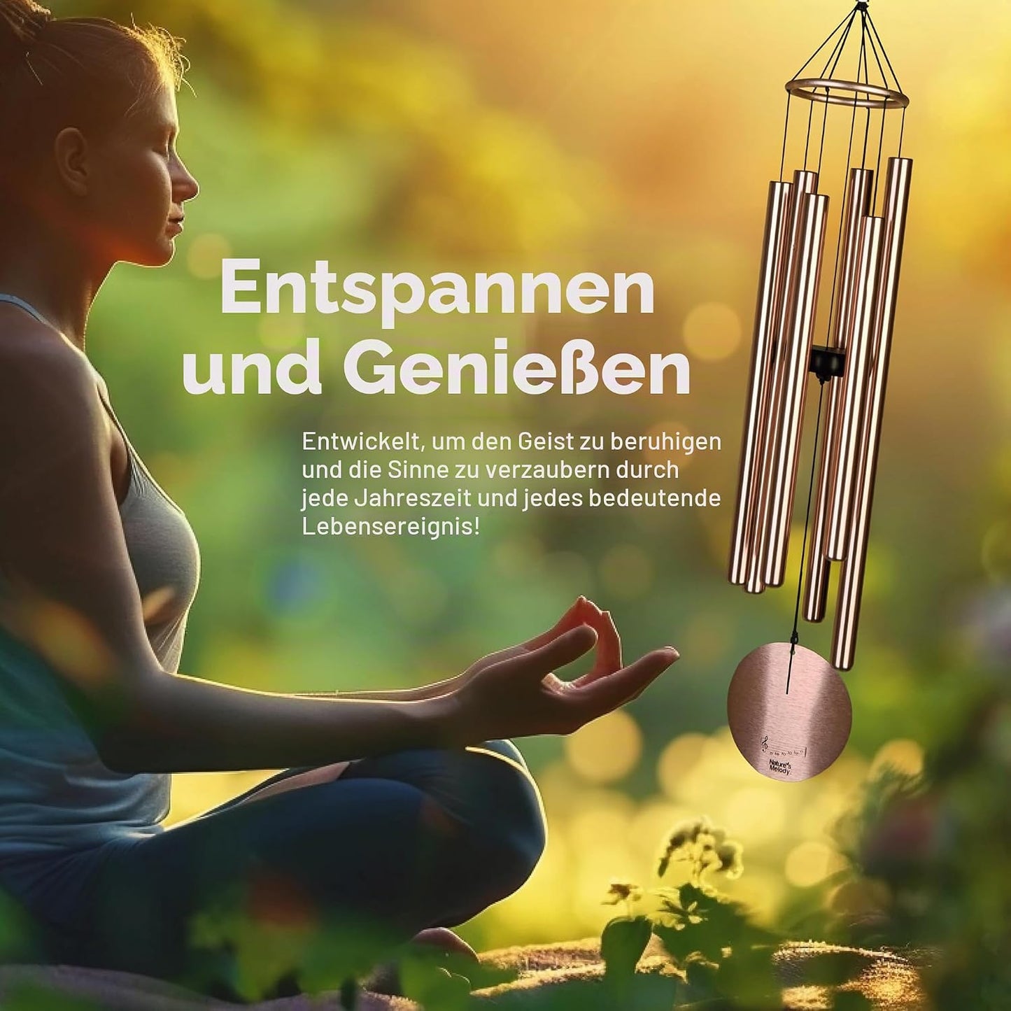 Aureole Tunes Windspiel mit 6 Röhren abgestimmt auf C Pentatonic Skala, 56 Inches Roségold
