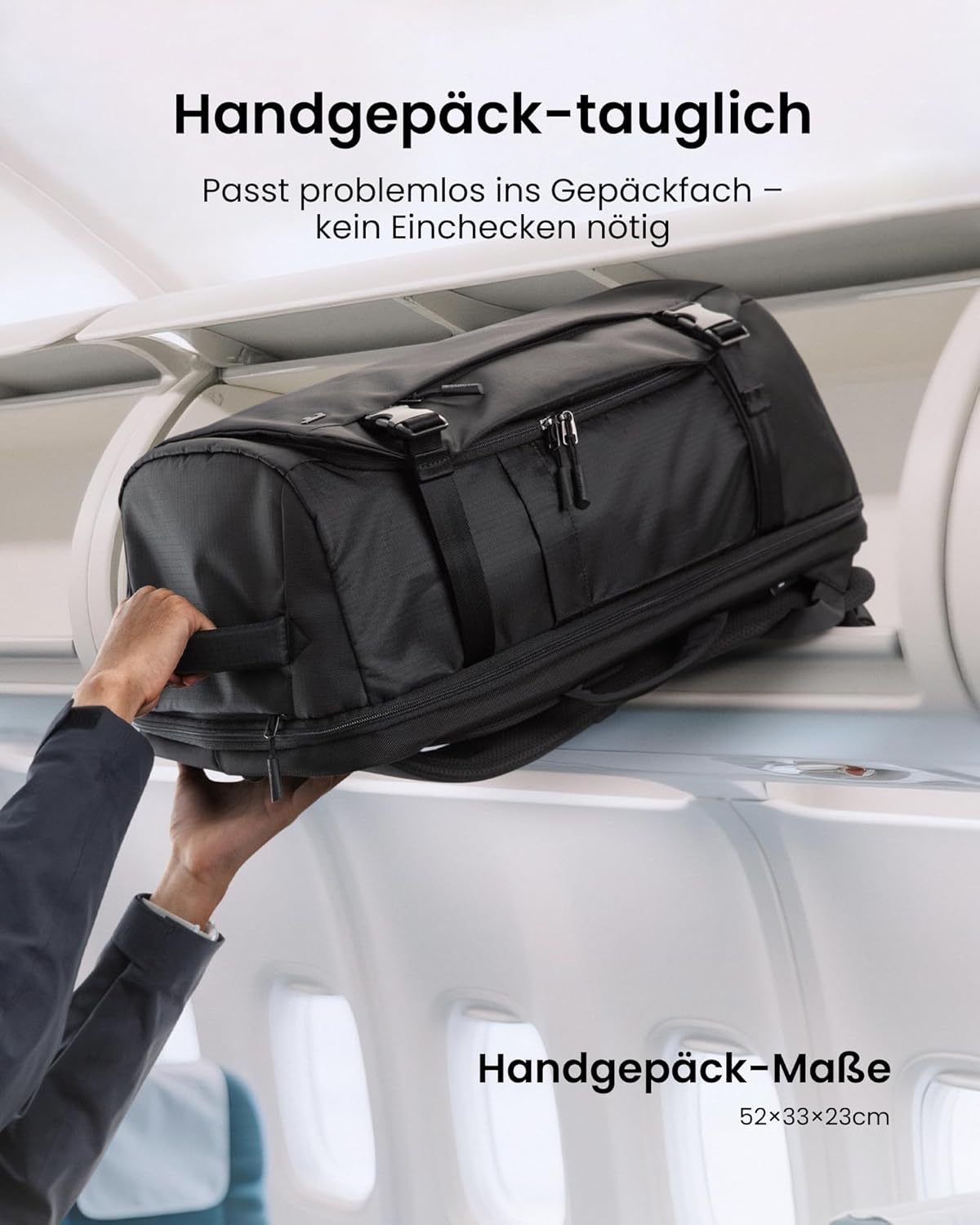 Handgepäck-Rucksack, 40 Liter Schwarz-ripstop