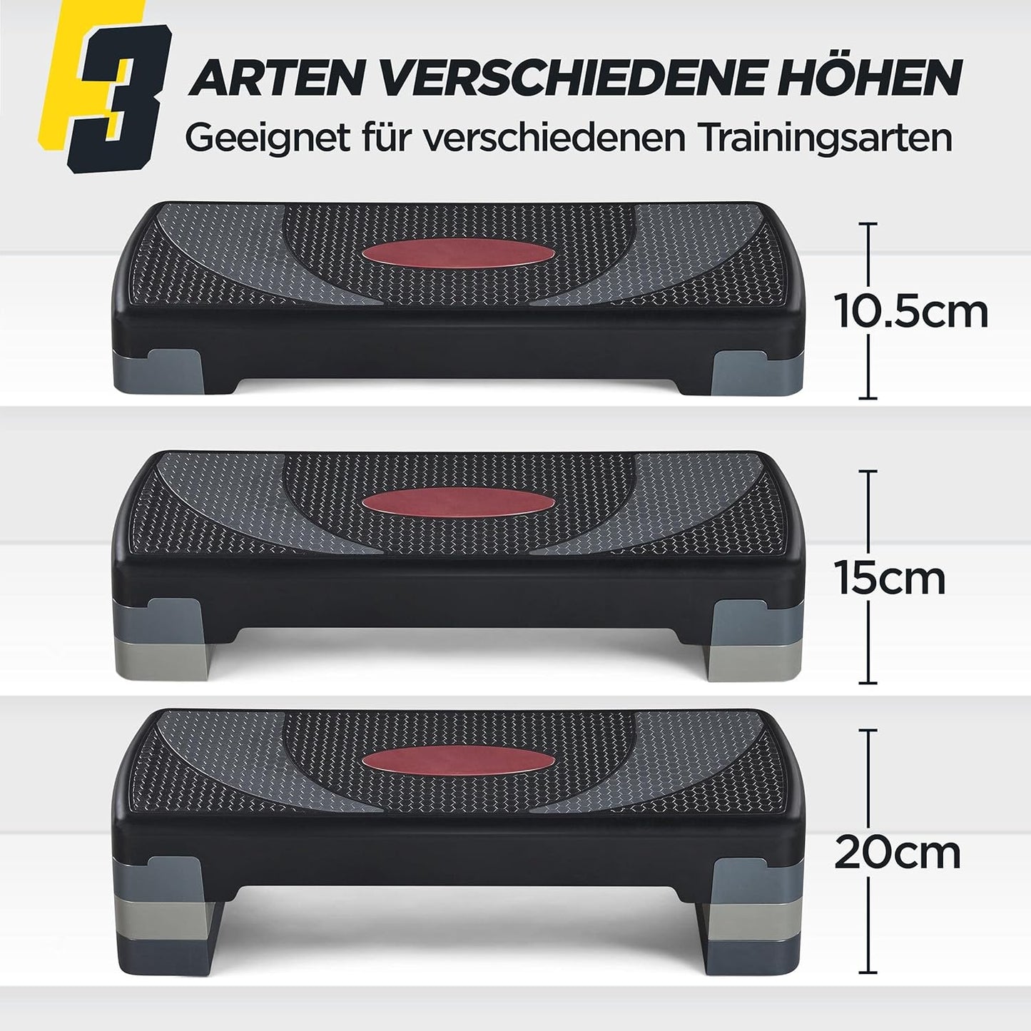 Steppbrett Fitness Aerobic Stepper, Höhenverstellbar, Grau