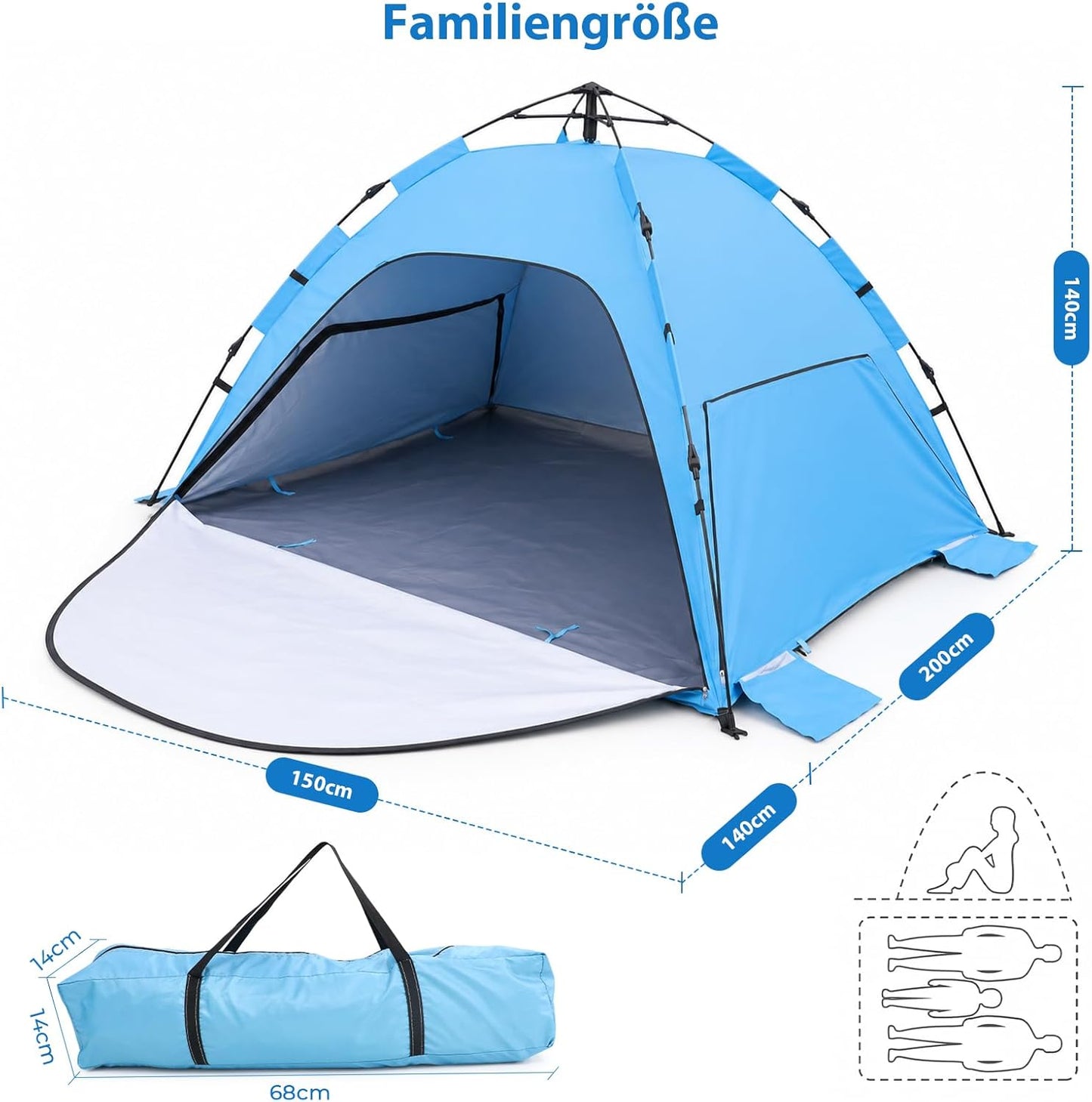 Pop Up Strandmuschel mit UV-Schutz 50+