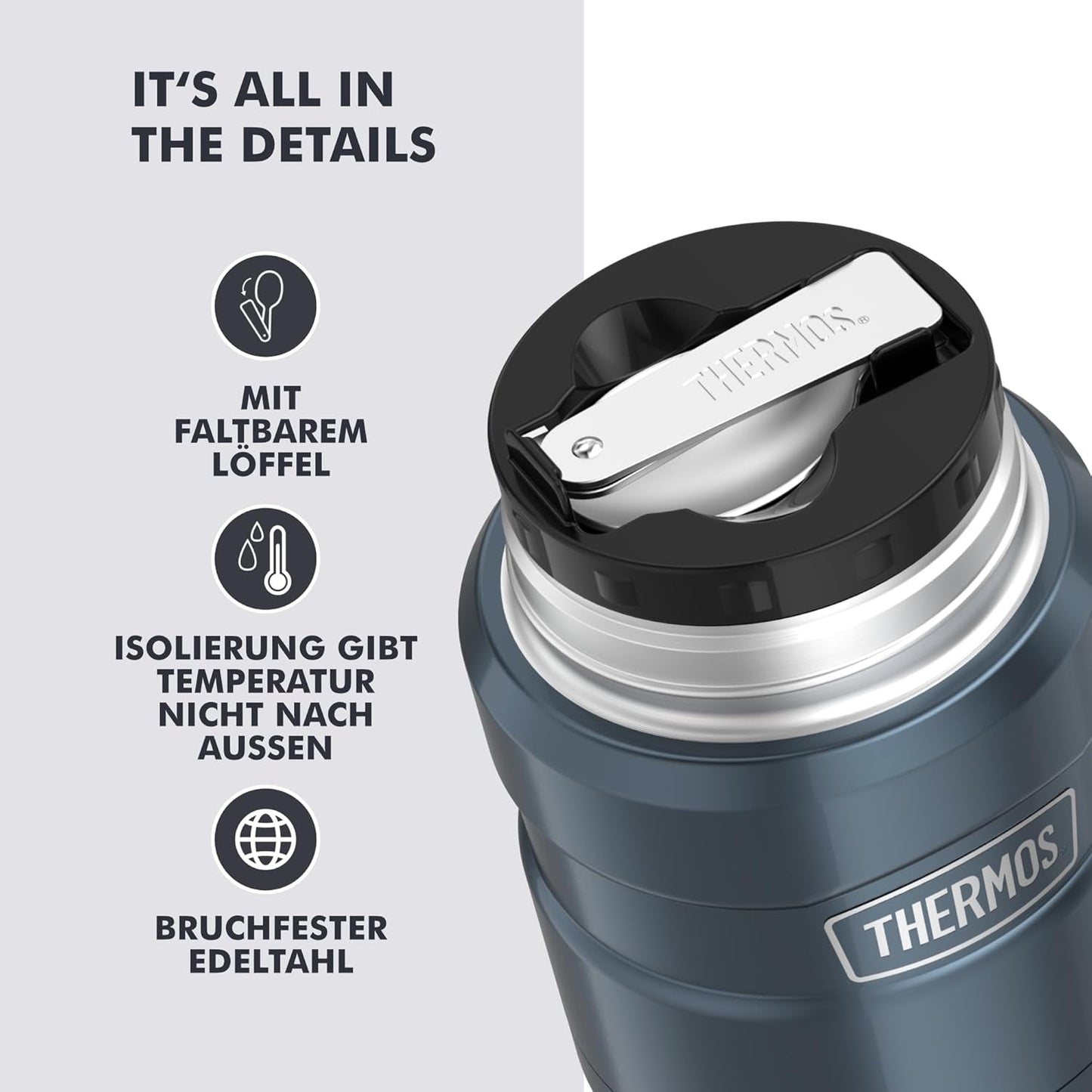 Thermobehälter für Essen, 0,47 l, mit Löffel, Ice Grey Polished 0.47 l