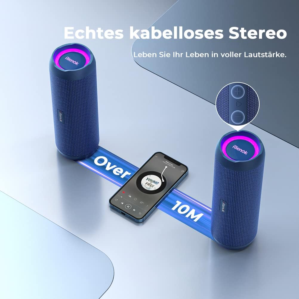 Wasserdichter Bluetooth Lautsprecher mit Licht, Blau