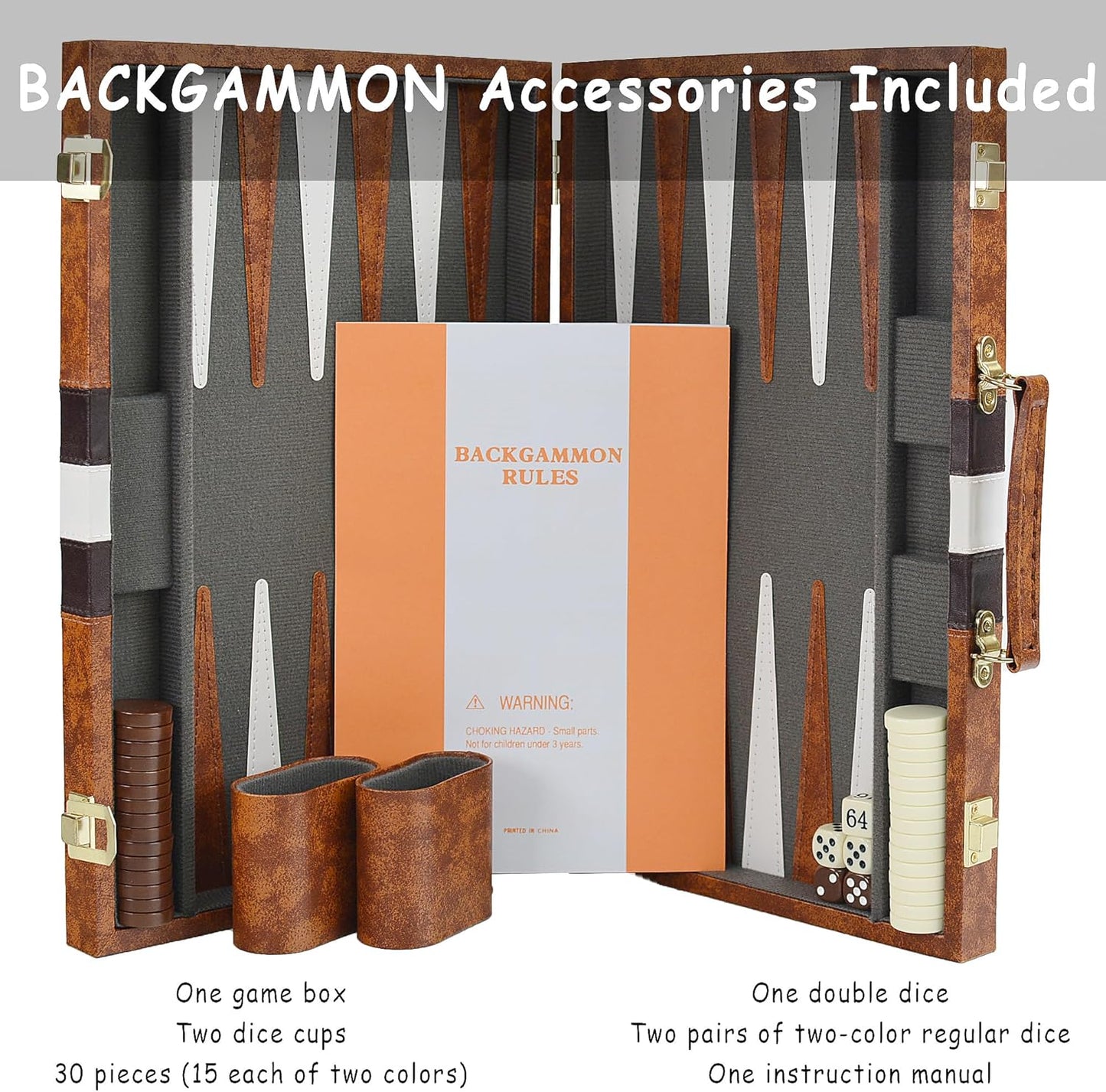 Backgammon-Koffer Reise-Spielset, Braun