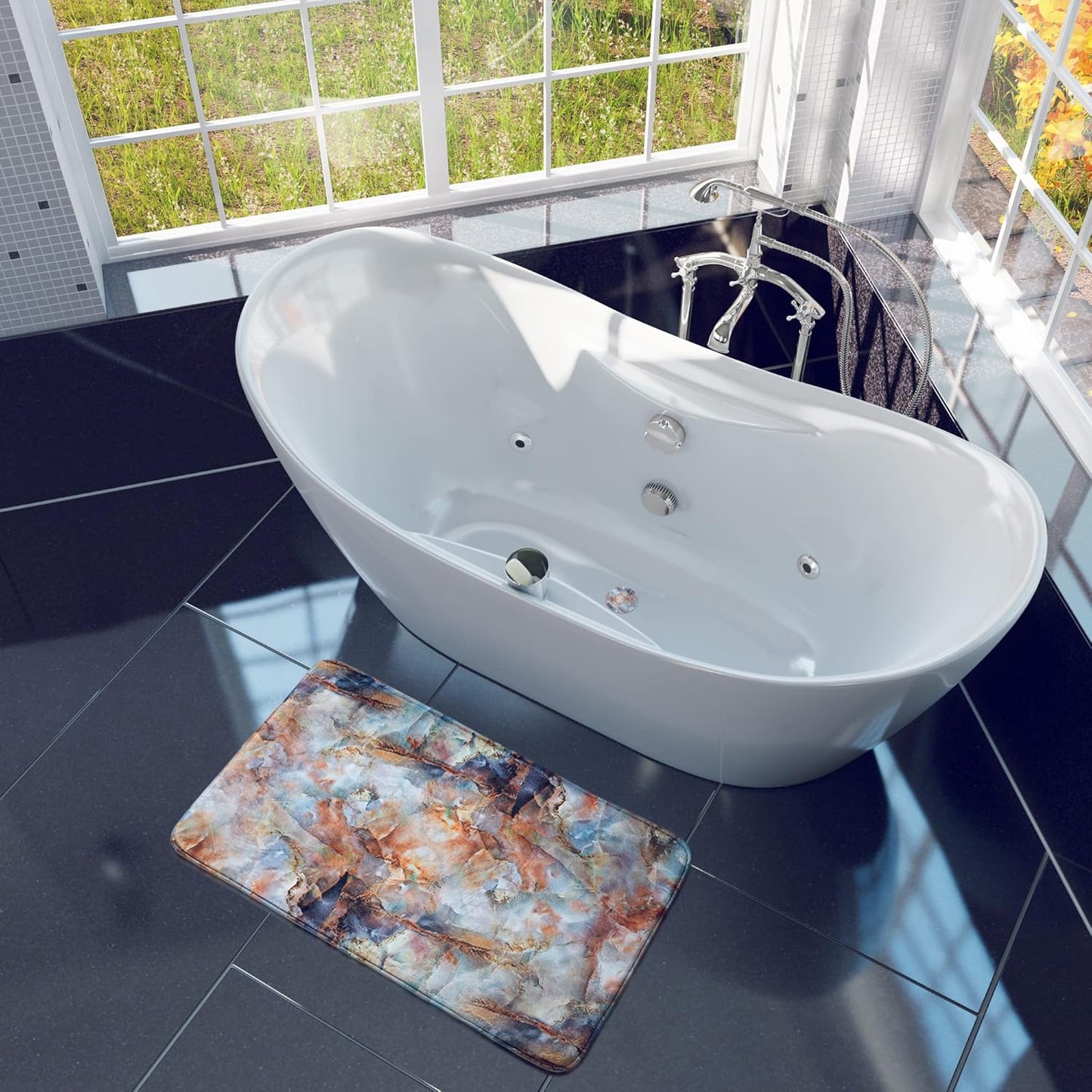 Rutschfester Badteppich, waschbar und weich, Marmor Braun 50 x 80 cm (Rechteckig)