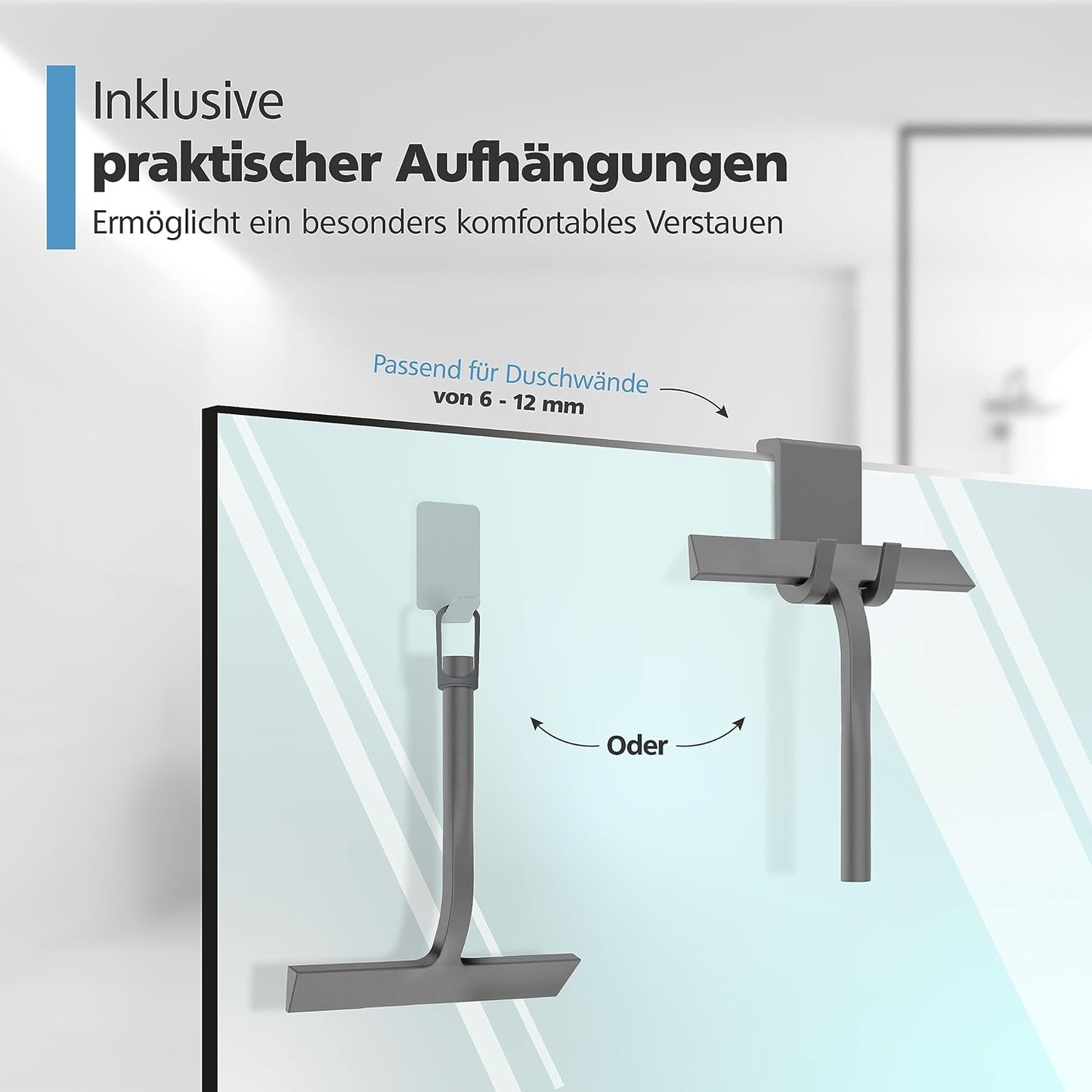 Duschabzieher mit Edelstahlkern, 23 cm Wischbreite, Grau