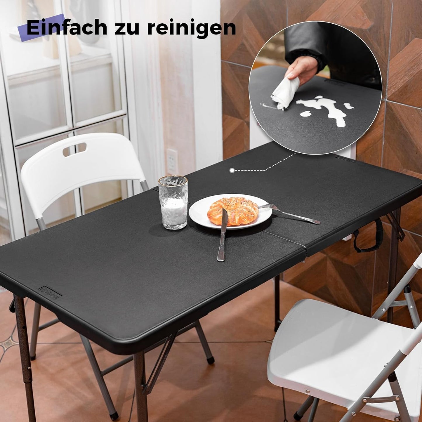 Höhenverstellbarer Klapptisch, Schwarz
