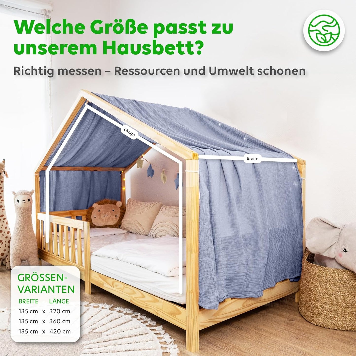 Hausbett-Betthimmel 135 x 360 cm, Blau 135 x 360cm ohne Goldapplikation