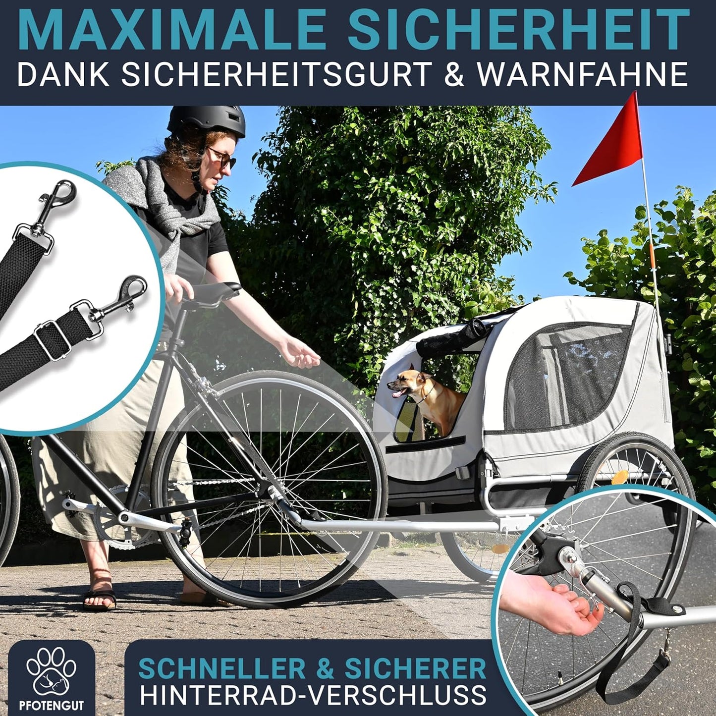 2-in-1 Hundeanhänger & Hundebuggy mit Sicherheitsgurt, Reflektoren, Regenschutz & Warnfahne