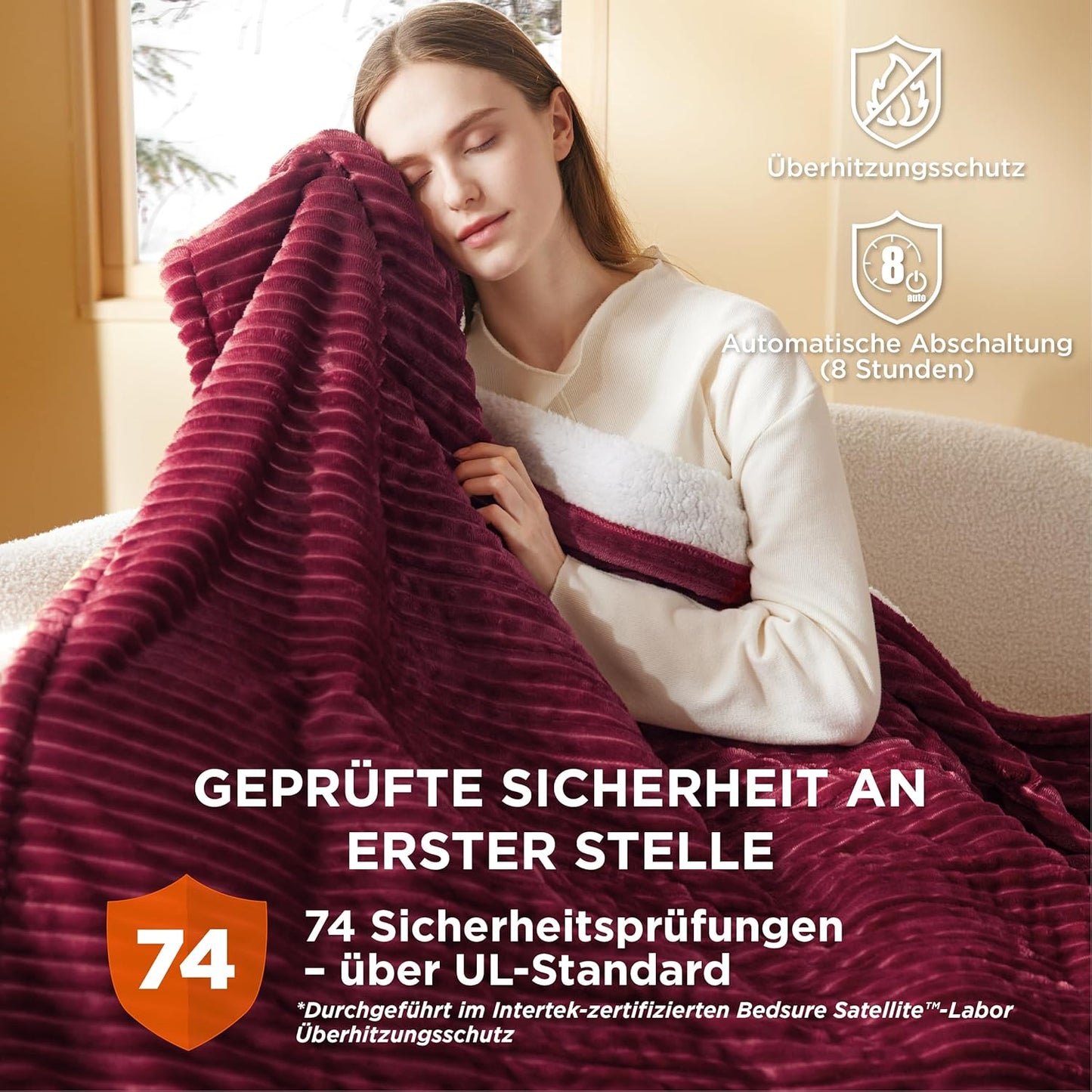 Wärmedecke mit Timer & Abschaltautomatik, 130 x 180 cm 11 - Rot Gestreift