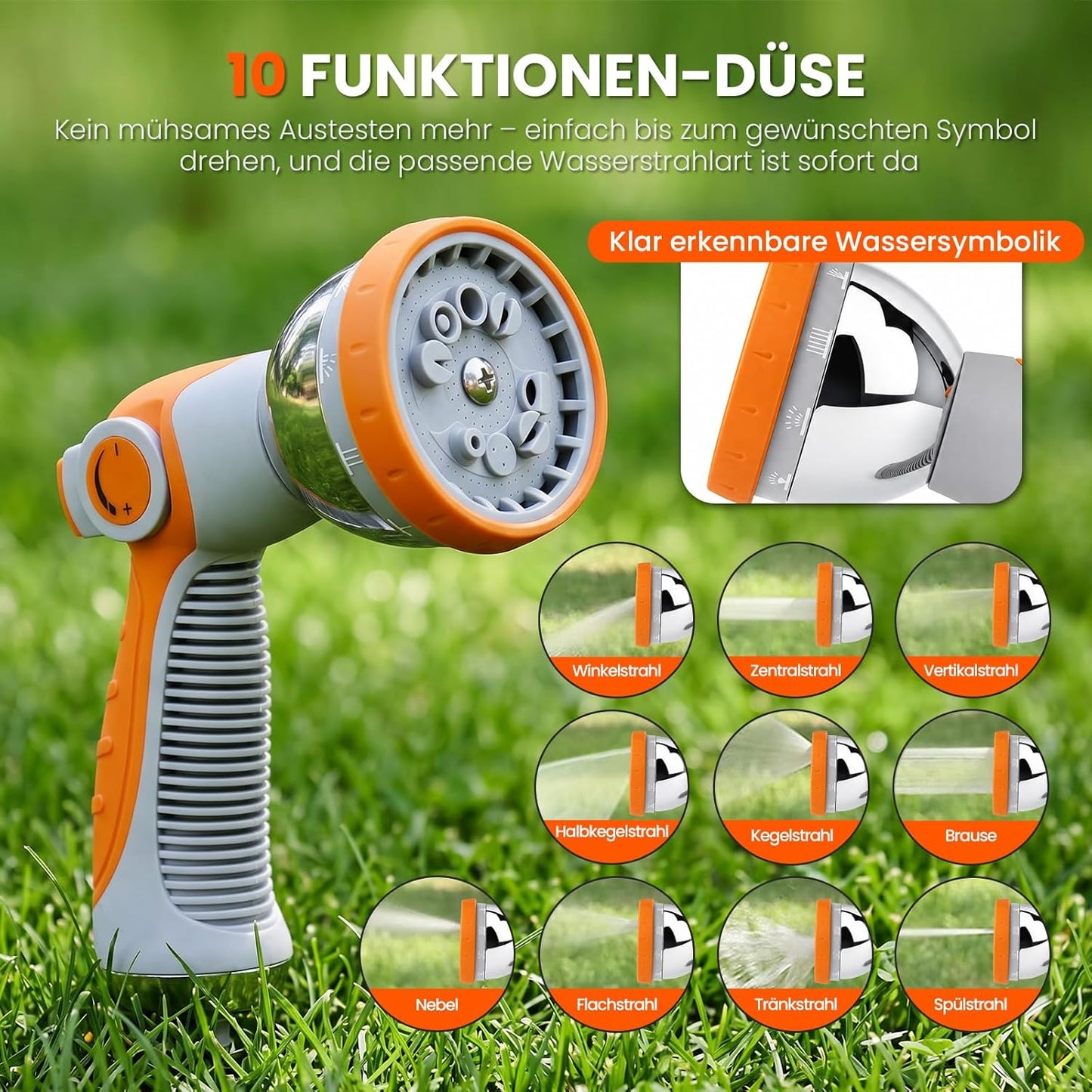 Schwenkbare Schlauchtrommel mit Gartenbrause, 30M