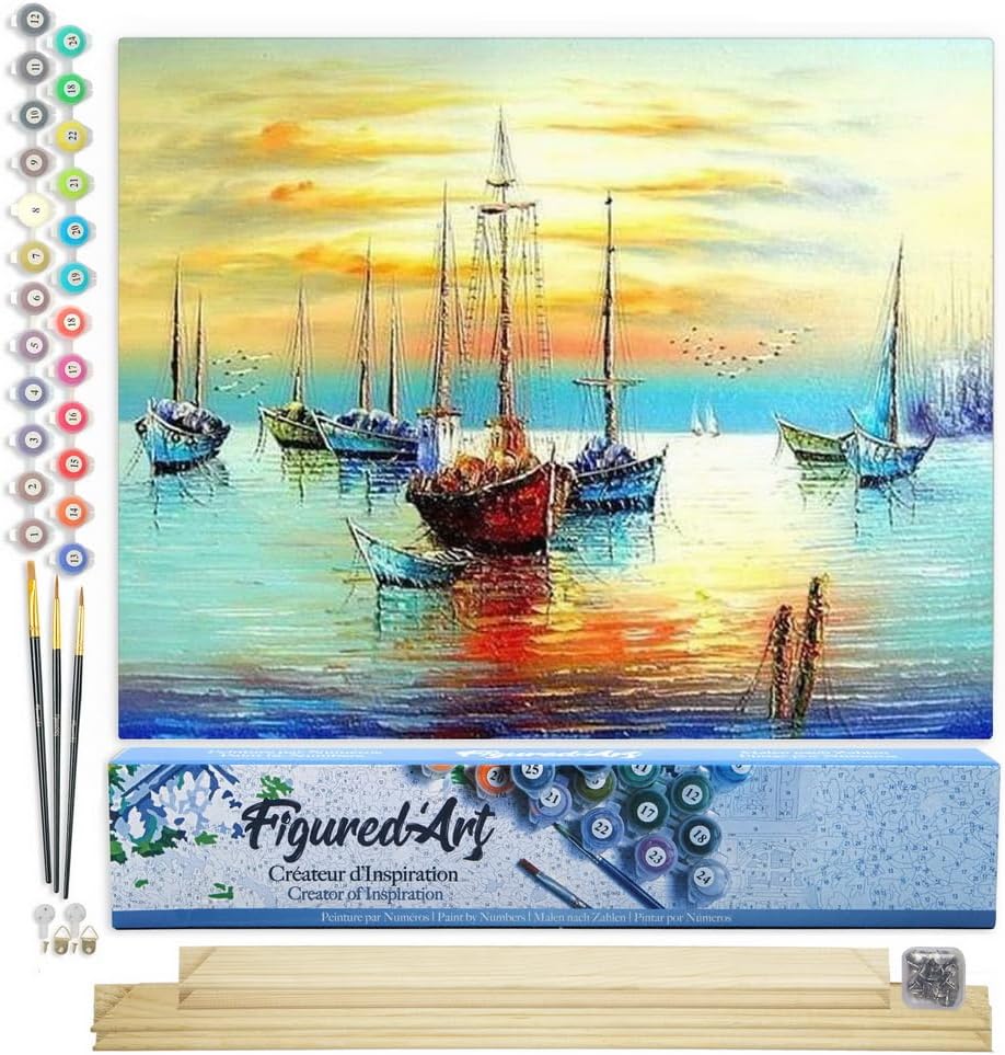Malen nach Zahlen - Segelboote an der Küste, Segelboote an der Küste 40x50cm Mit Keilrahmen (nicht gespannt)