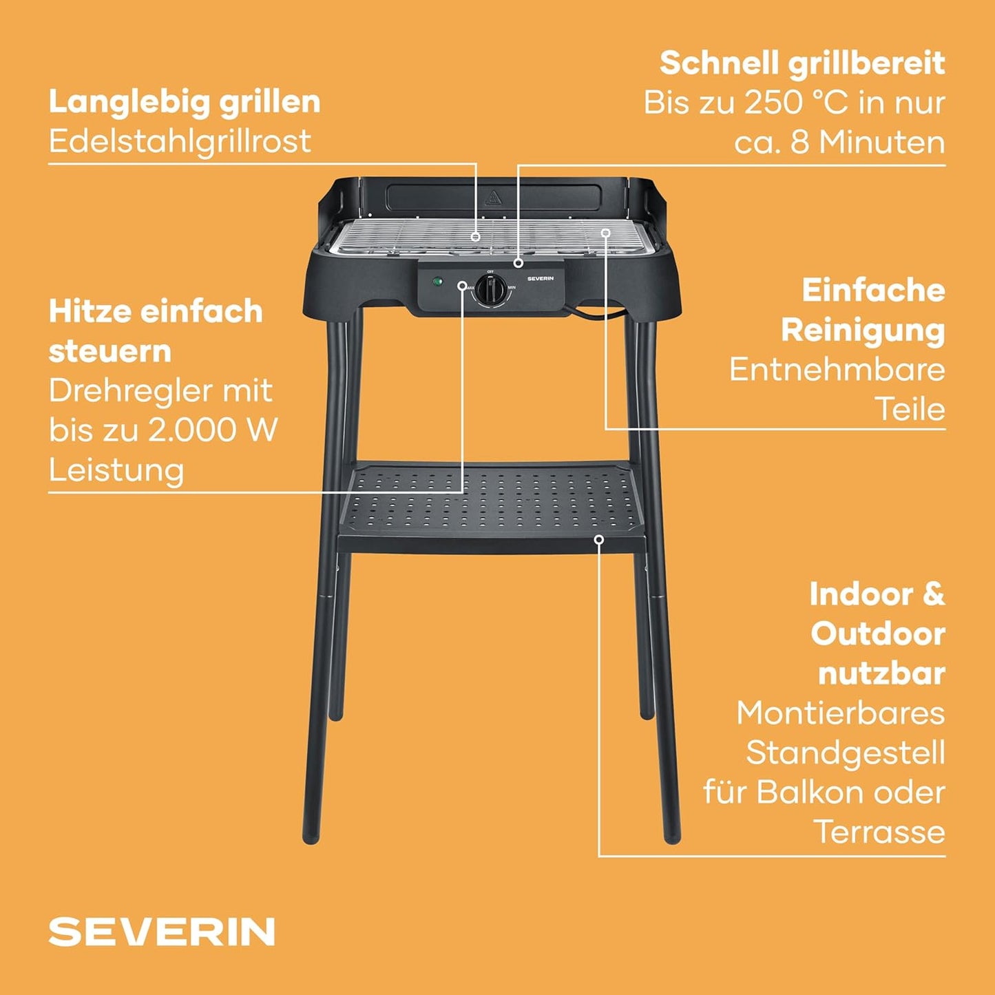 Elektrogrill mit Standfuss und einstellbarer Temperatur