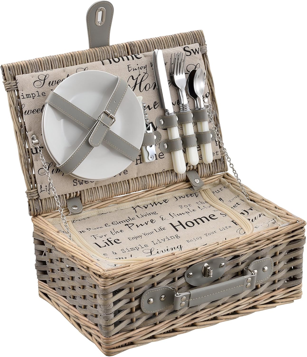 Picknickkorb-Set mit Kühltasche für 2 Personen, Grau 38 x 25 x 16 cm
