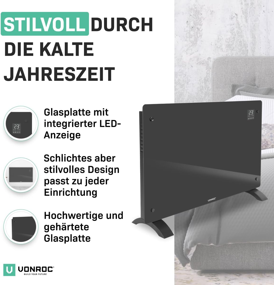 Elektro-Konvektor, App-gesteuert, Grau 2000W