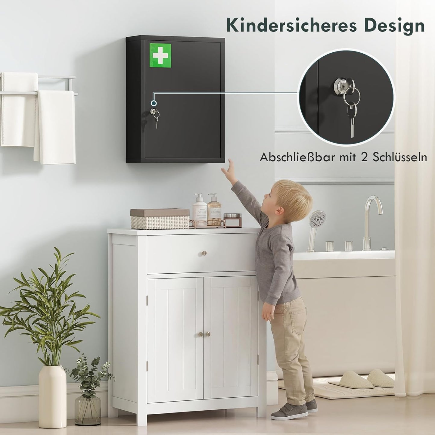 Abschliessbarer Medizinschrank mit 3 Fächern