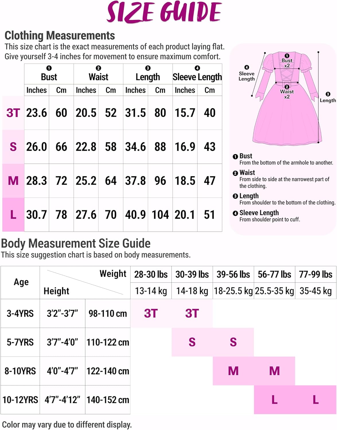 Hexenkostüm für Mädchen mit Leuchteffekt, Rosa Medium (8-10 yrs)