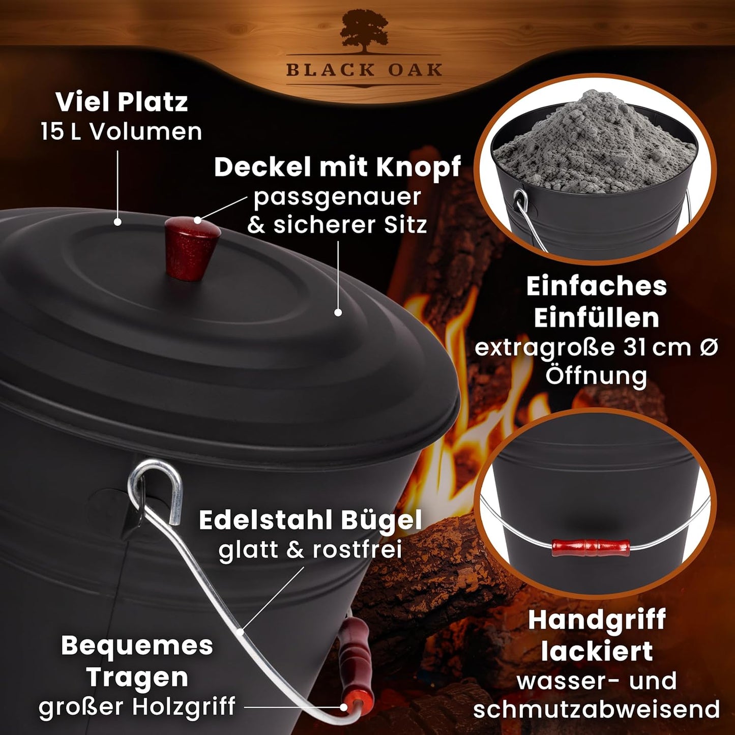 Ascheeimer Katla Set mit Lederhandschuh, Katla 15L Eimer + Lederhandschuh Eimer & Zubehör 2