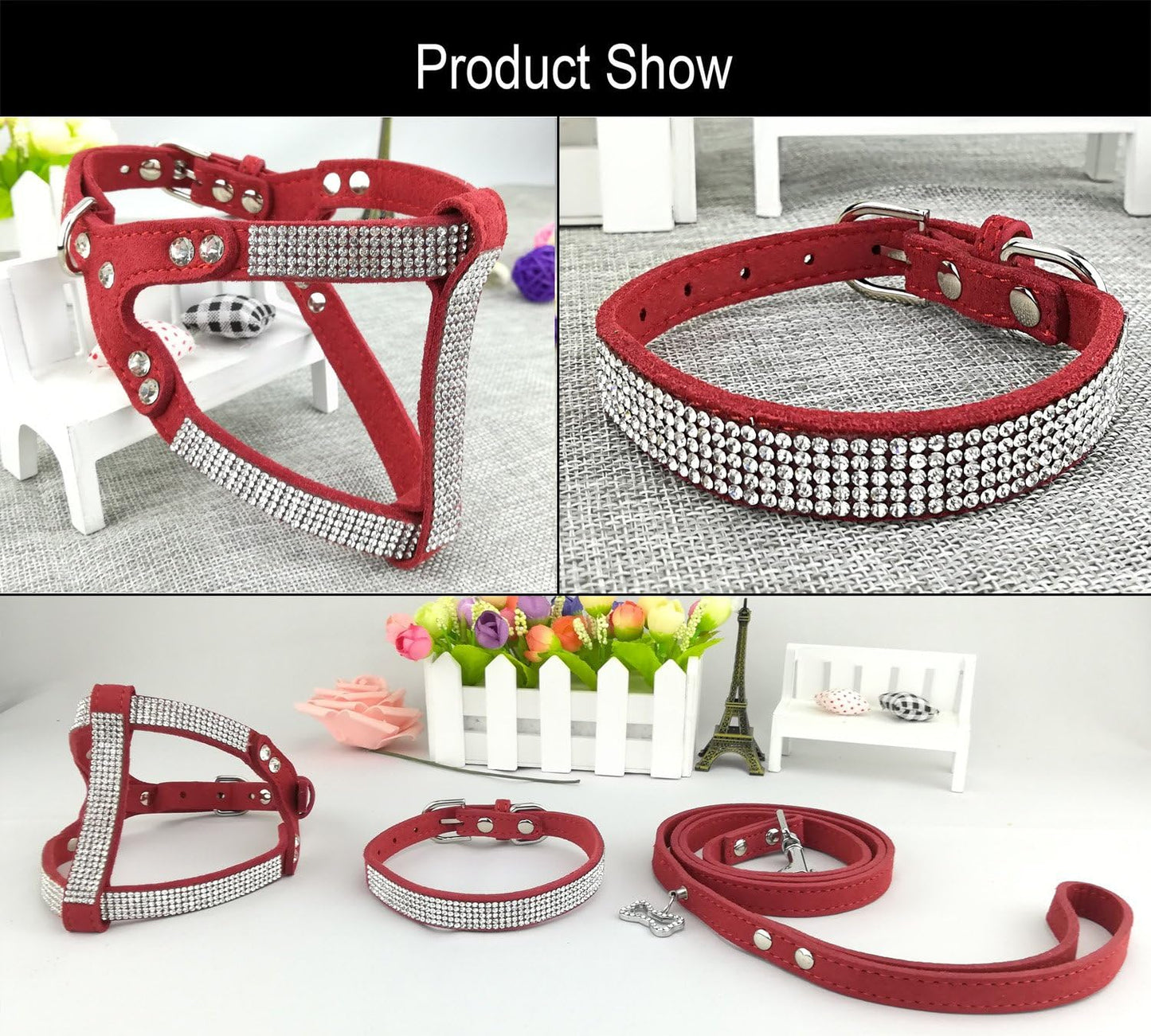 Hundehalsband Geschirr Leinen Set, S Rot
