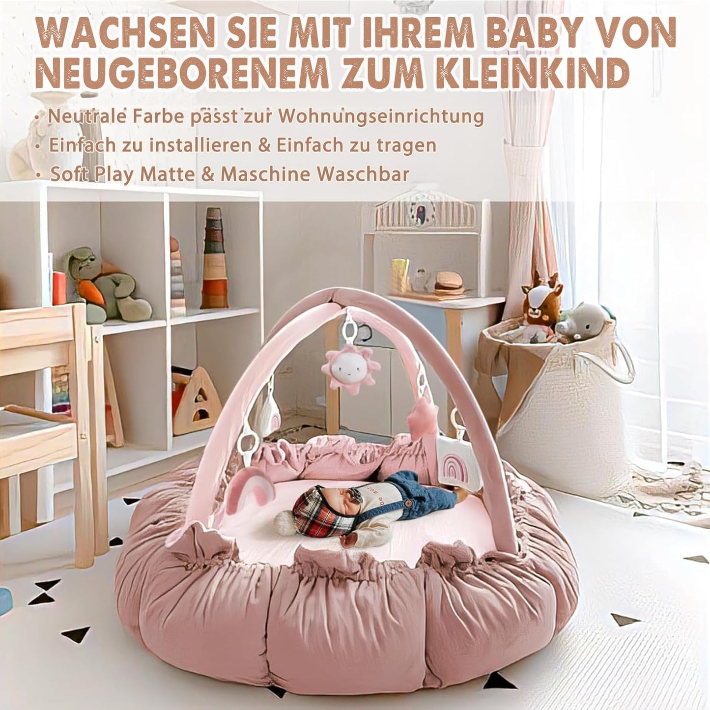 Baby-Spielbogen mit Spieldecke, Hellrosa