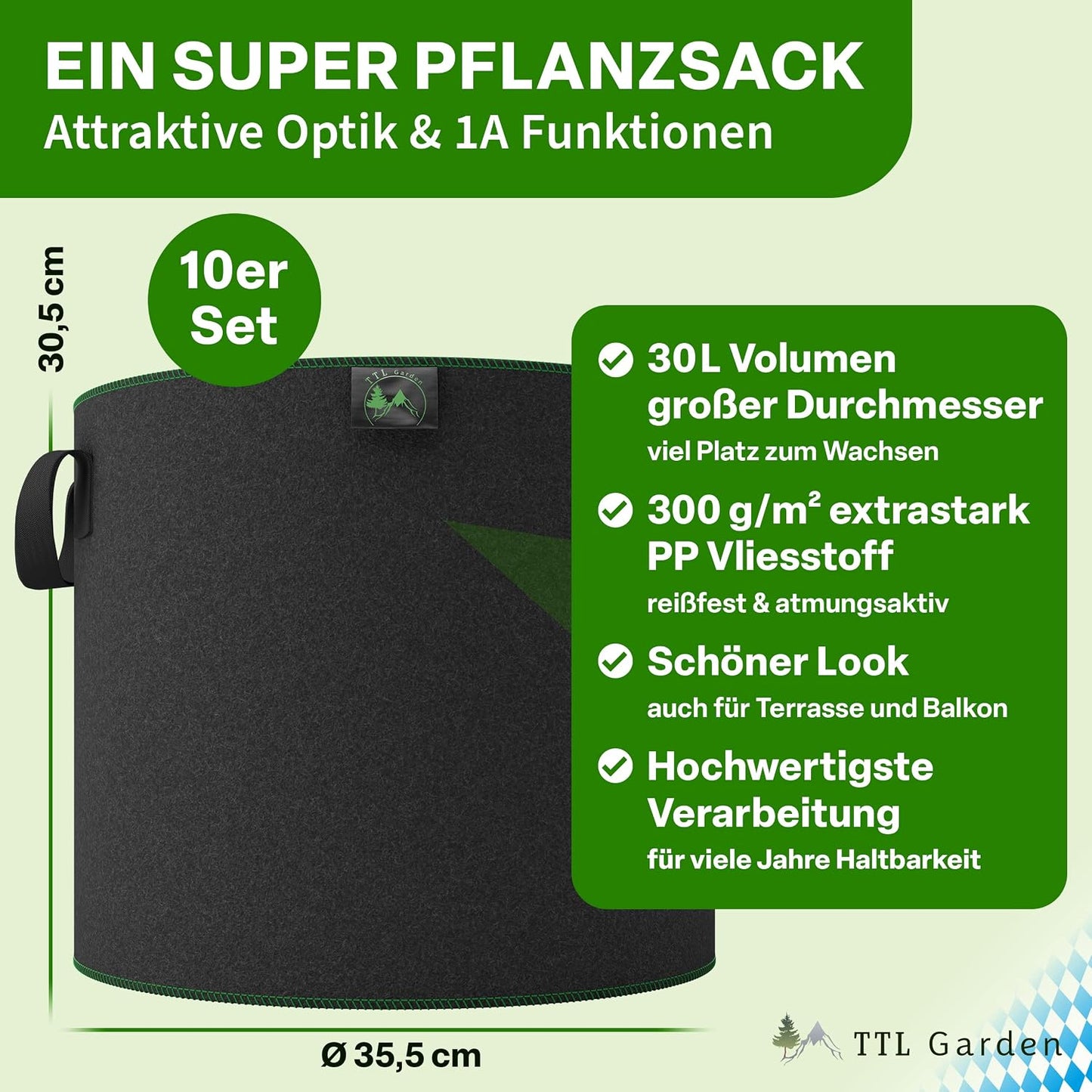 10er-Set Pflanzsäcke, 30 Liter Allrounder 10