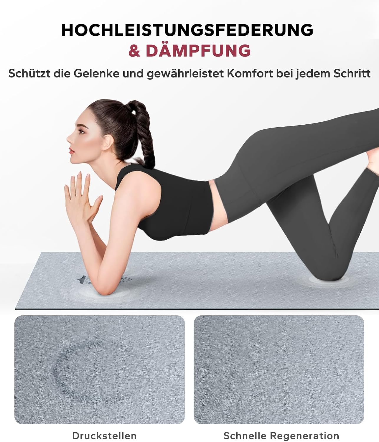 Extra grosse Yogamatte mit Zubehör (183x91x0,6 cm), U-PVC-Grau/Schwarz-183cmx91cmx6mm