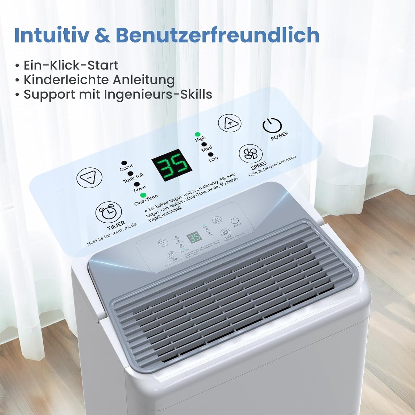 Elektrischer Luftentfeuchter mit Timer & Filter, 20L-50㎡