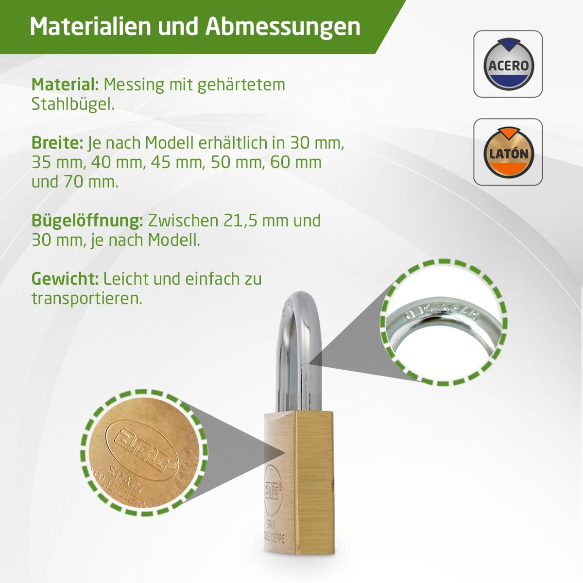Vielseitiges Vorhängeschloss mit 2 Schlüsseln, 60 mm