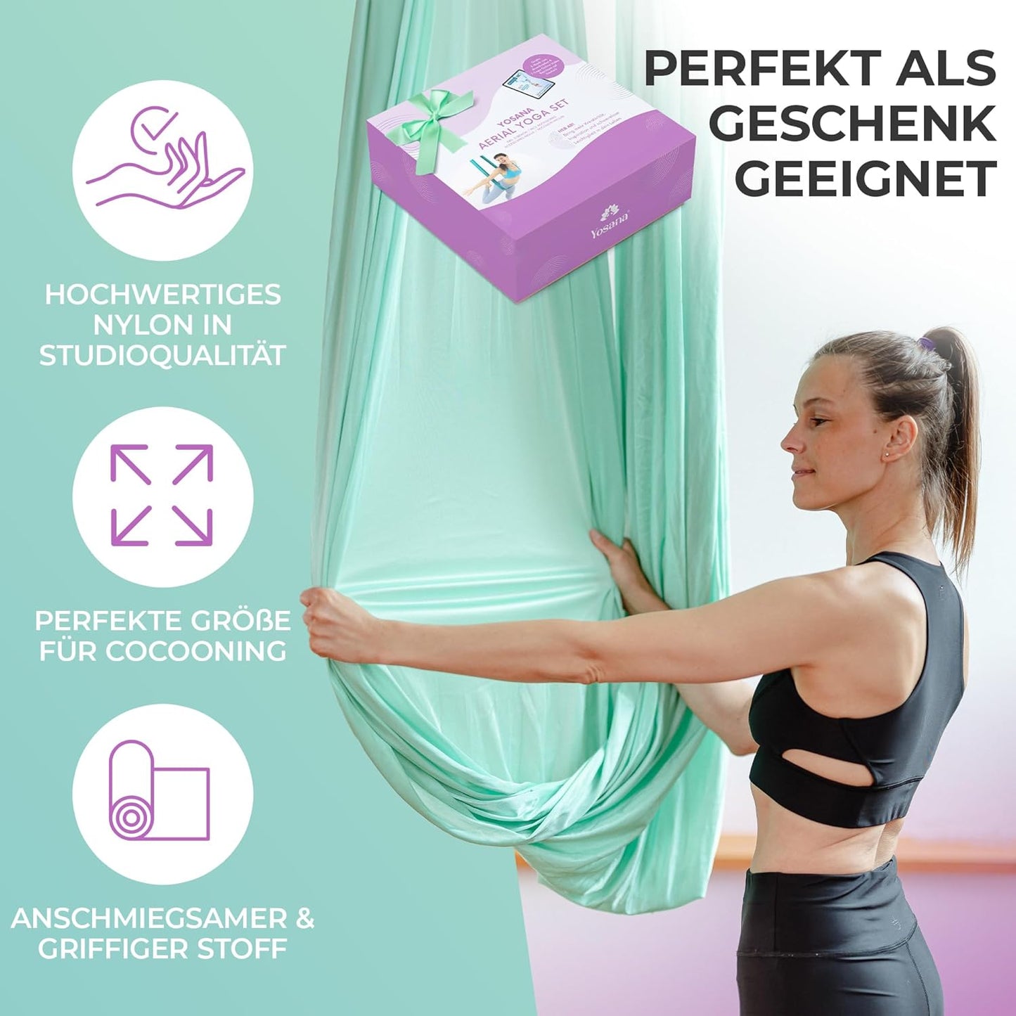 Yogatuch für Aerial Yoga, Mintgrün (1 Set) Einheitsgrösse