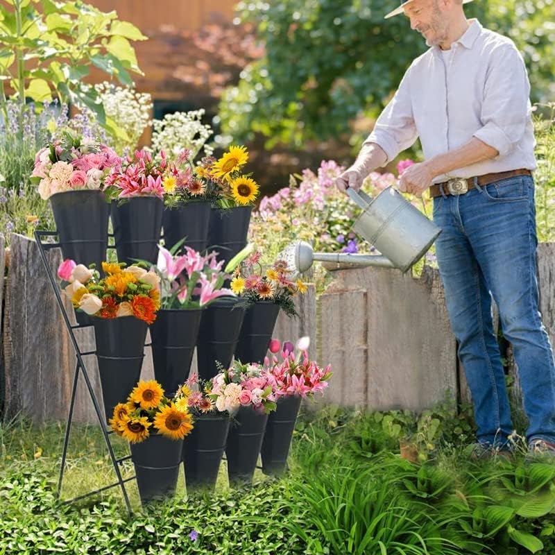 3 Etagen Blumenständer mit 12 Eimern, D