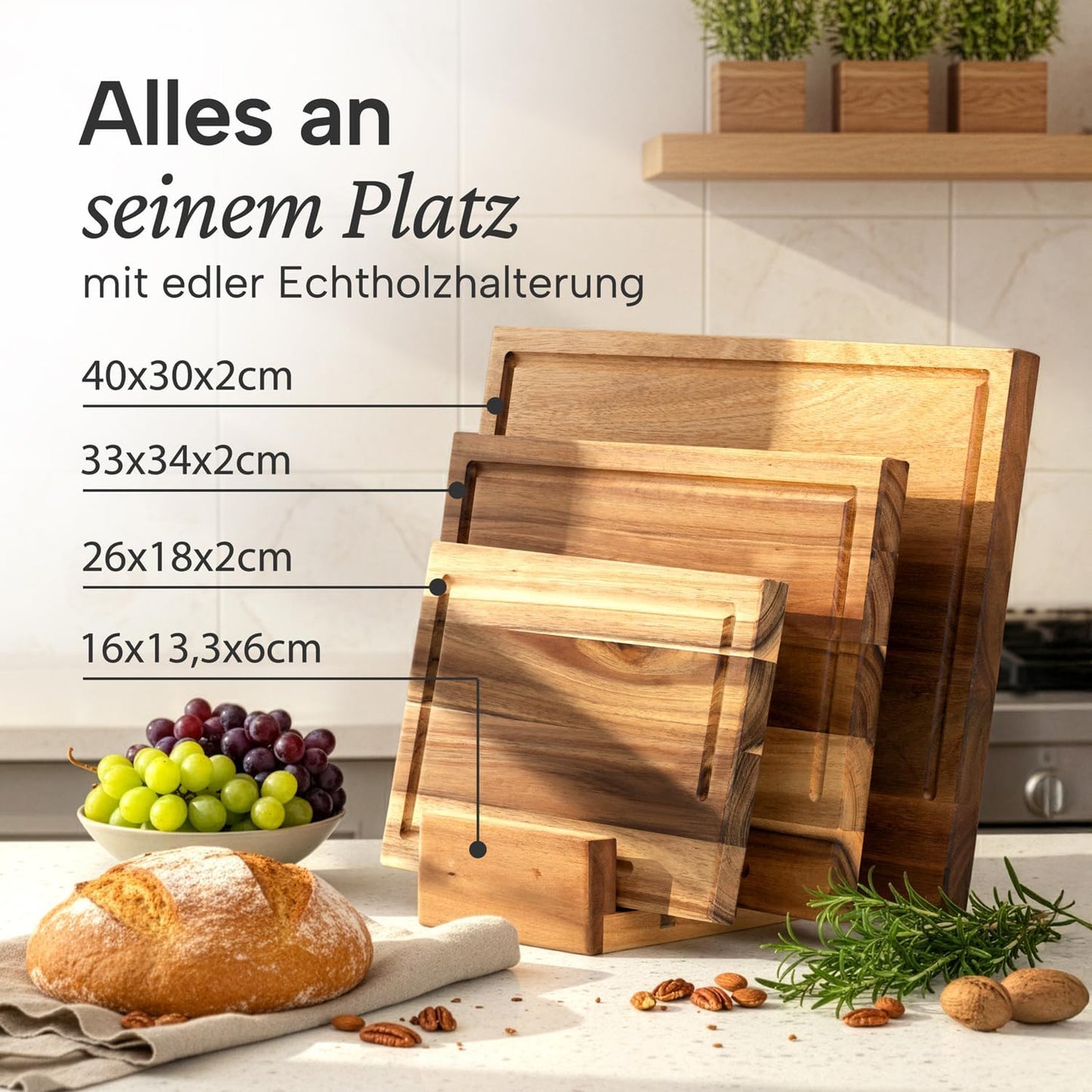 3er-Set Schneidebrett mit Ständer