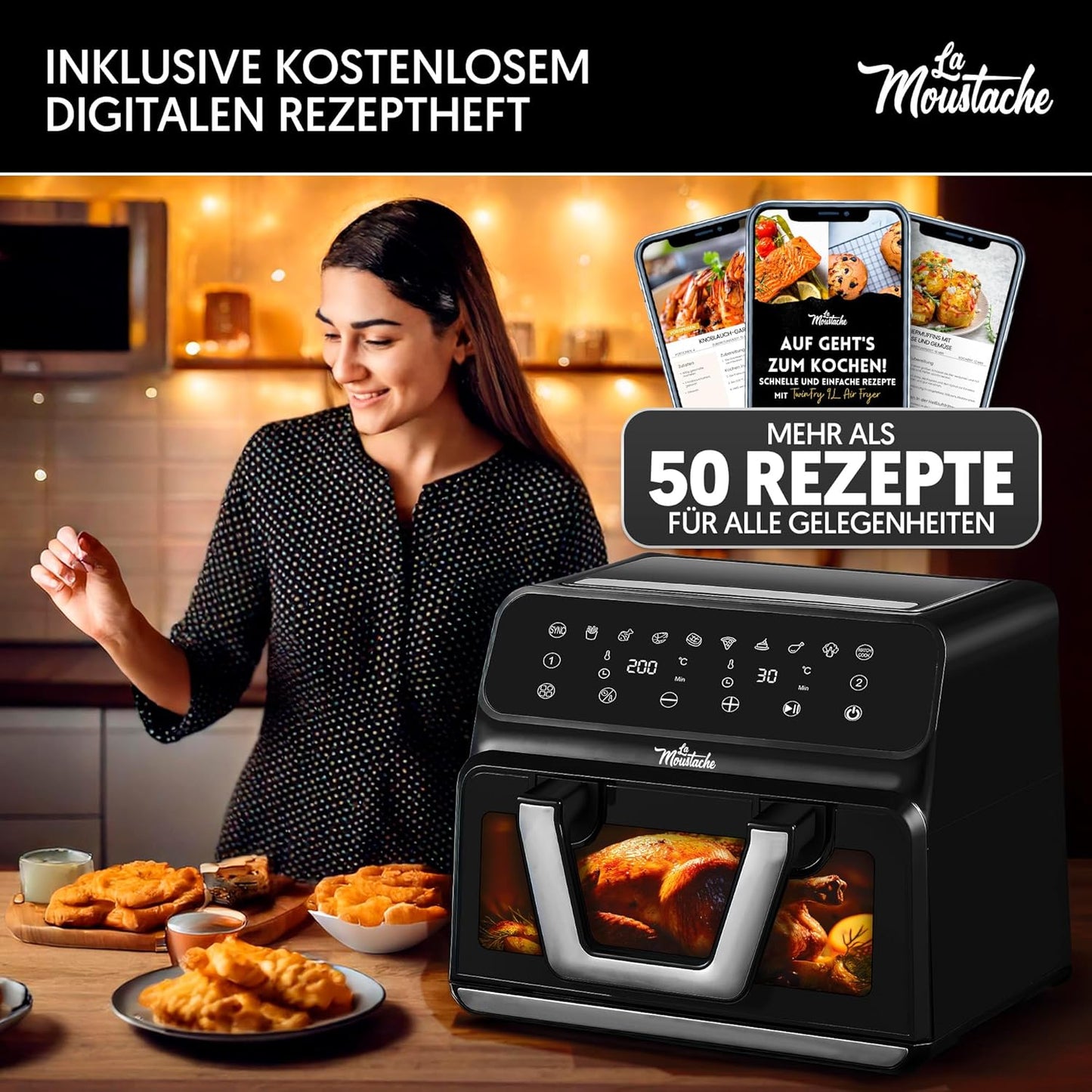Heissluftfritteuse mit Antihaftbeschichtung, 9L Schwarz - Twinfry