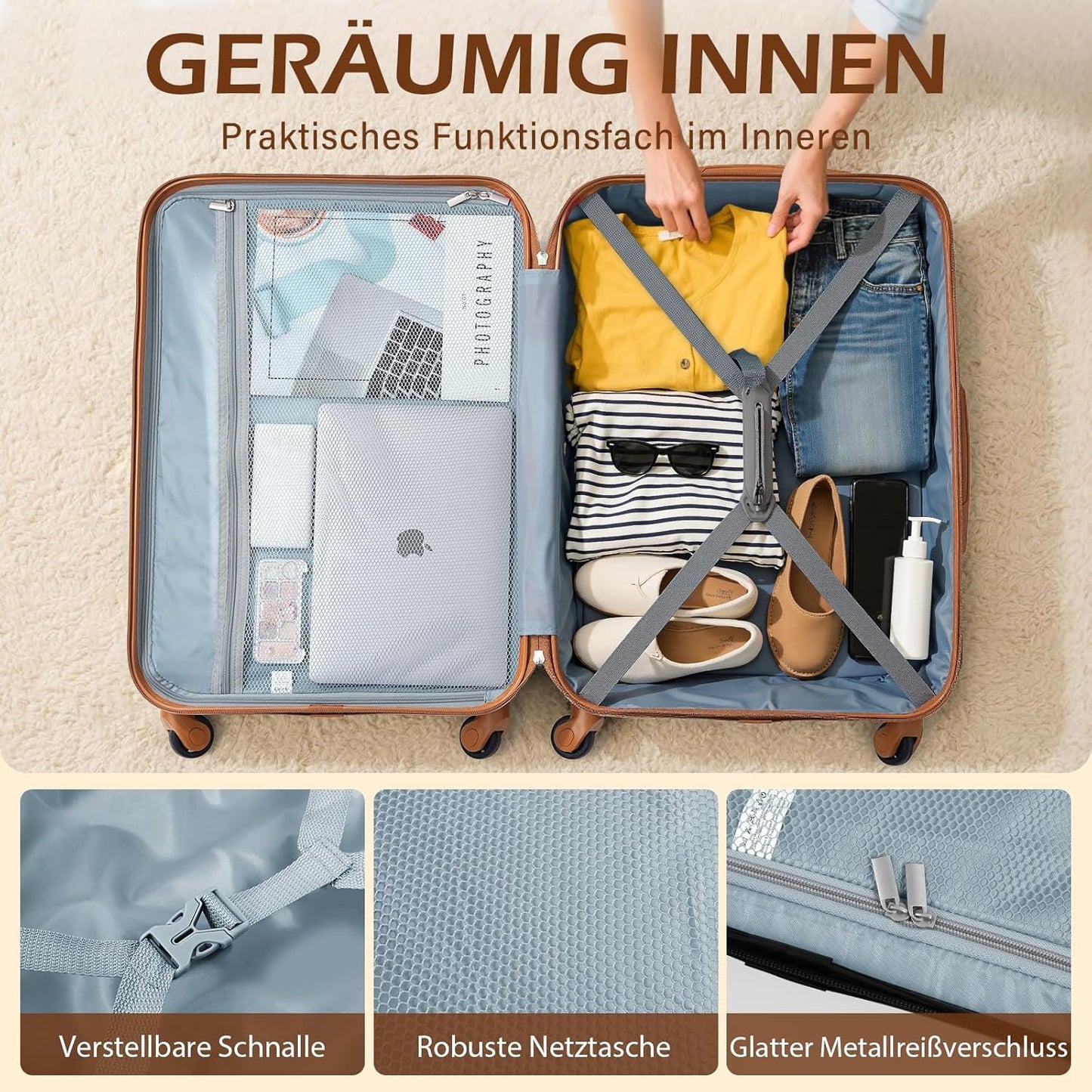 3-teiliges Hartschalenkoffer-Set mit TSA-Schloss, Koffer-Set Grün