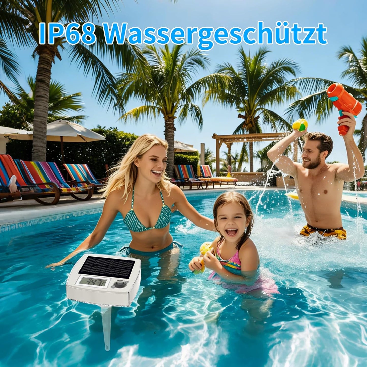 2-in-1 Solar Poolthermometer mit LCD & Lichteffekten, 2 in 1 Solar Poolthermometer-Weiss