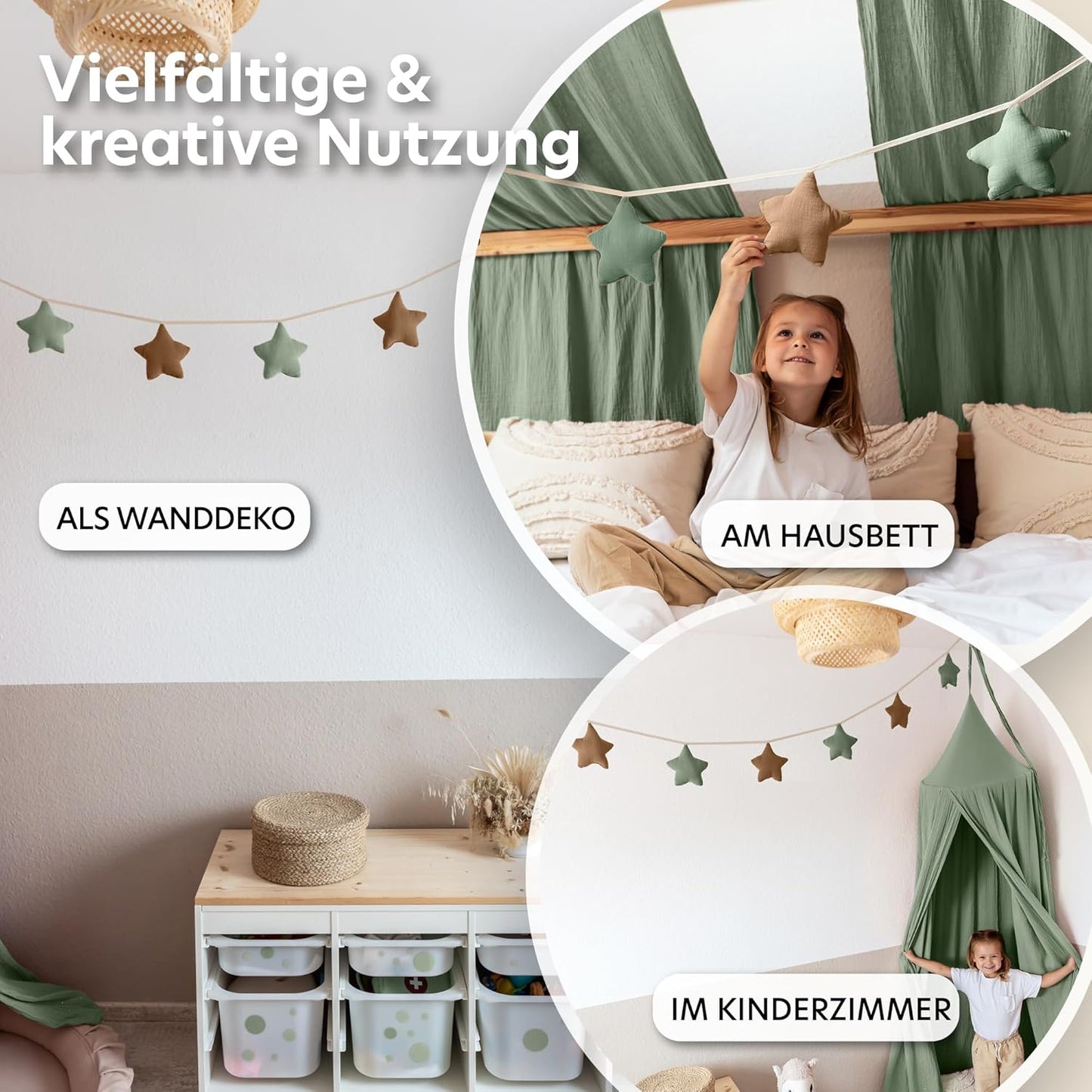 Sternenkette, Eukalyptus & Nougat Sterne ohne Goldapplikation