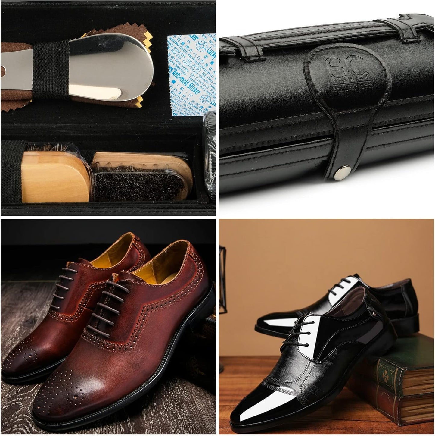 12-teiliges Schuhpflege-Set für Leder, Klassischer Schwarzer Bausatz