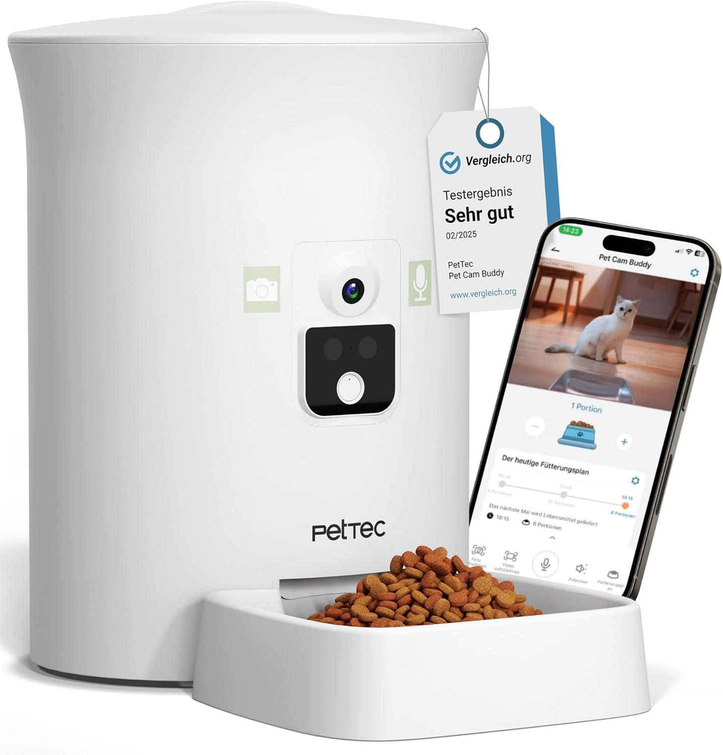 Futterautomat mit Haustierkamera, WLAN & App-Steuerung, 8L Futterautomat inkl. Kamera