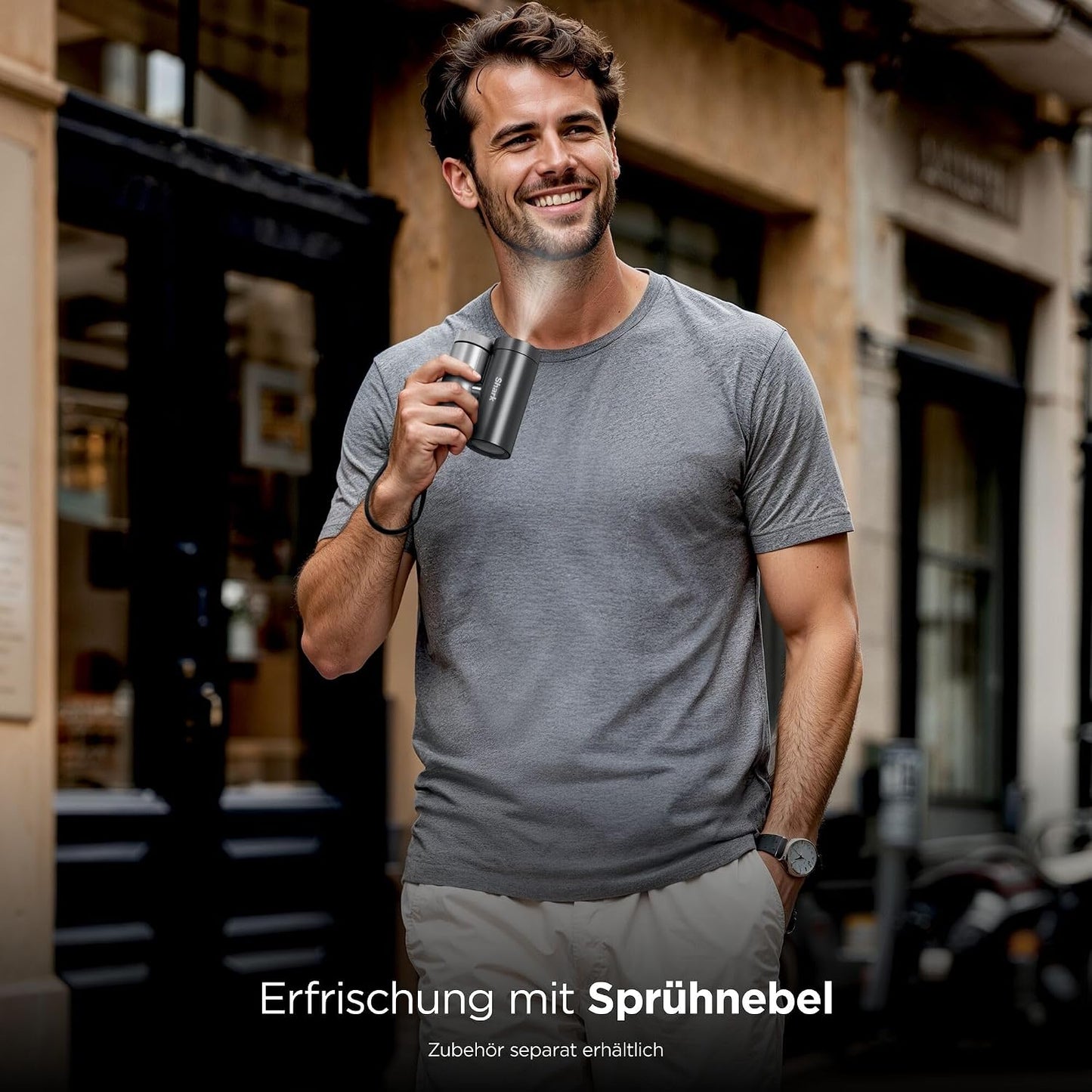 3-in-1 ChillPill Hochgeschwindigkeits-Handventilator mit Sprühnebel, Karbonschwarz