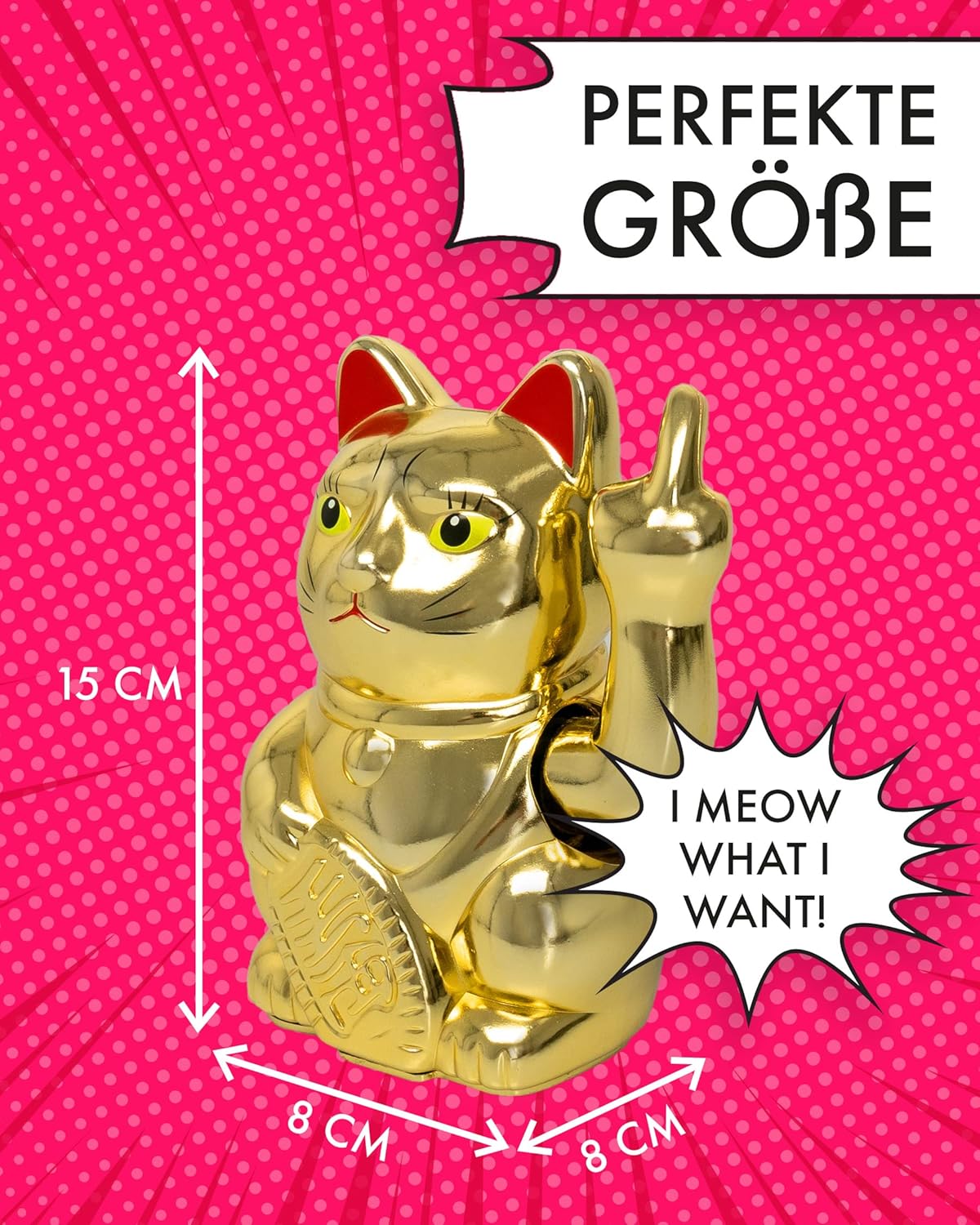 Winkekatze mit Mittelfinger, Gold