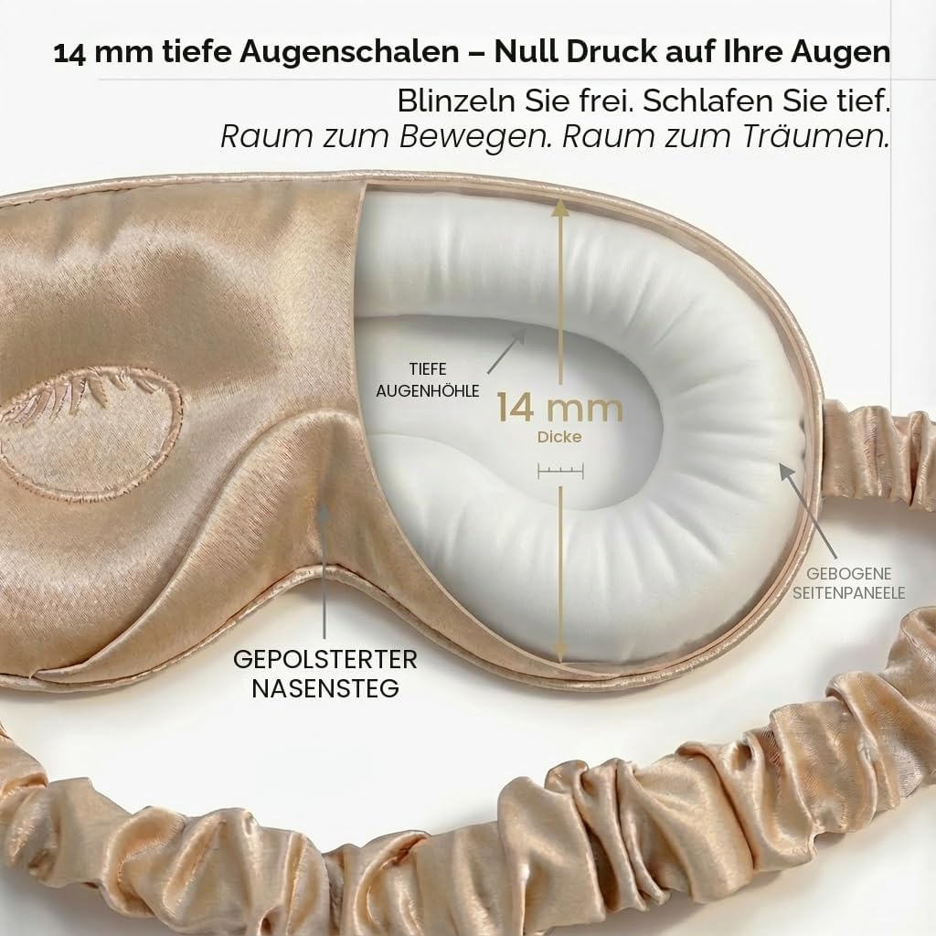 3D Seidenschlafmaske mit Augenmulden, Schwarz/Champagner